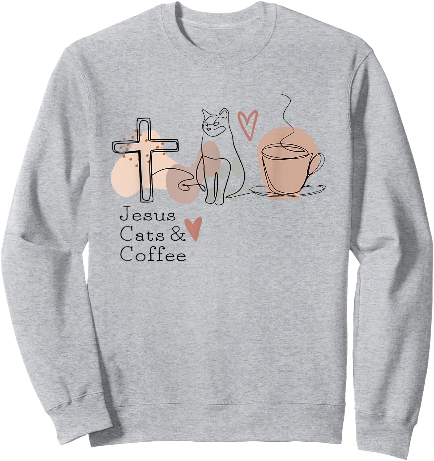 Jesus Cats And Coffee Minimalist Graphic Design Sweatshirt - Sweatshirt | Ash
