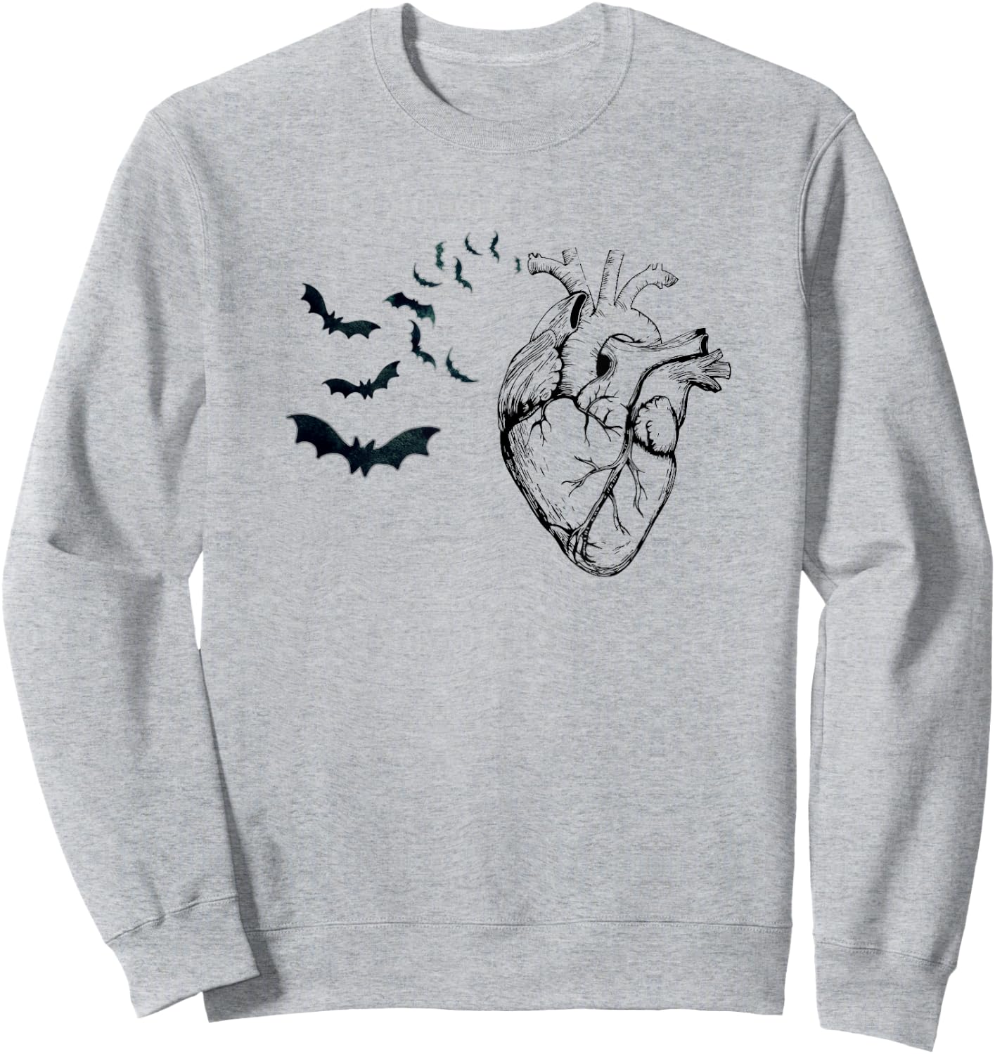 Cool Anatomical Heart With Bats Halloween Cardiac Anatomy Sweatshirt - Sweatshirt | Ash