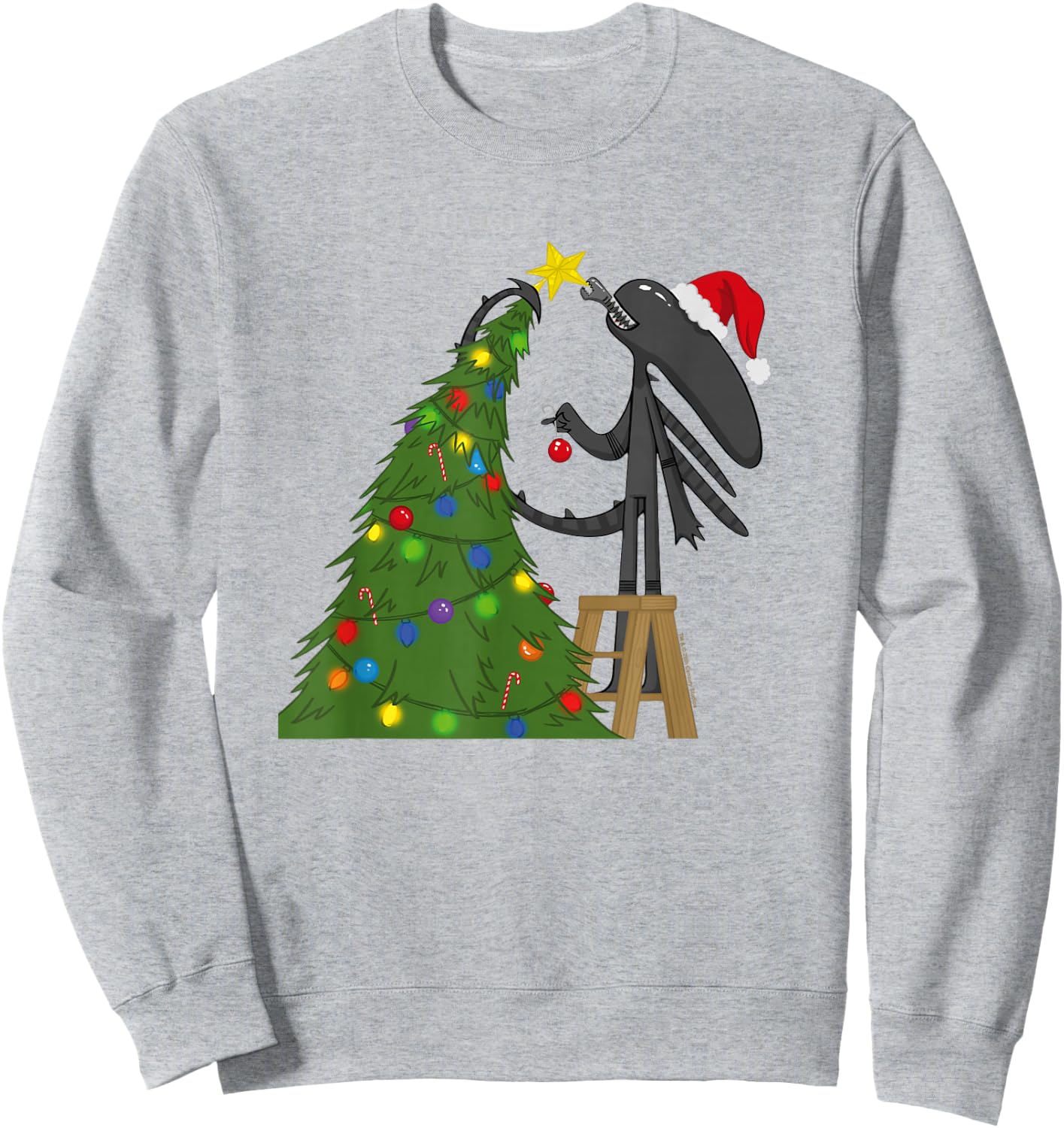 Aliens Cute Animated Xen Ready For Christmas Big Chest Logo Sweatshirt - Sweatshirt | Ash