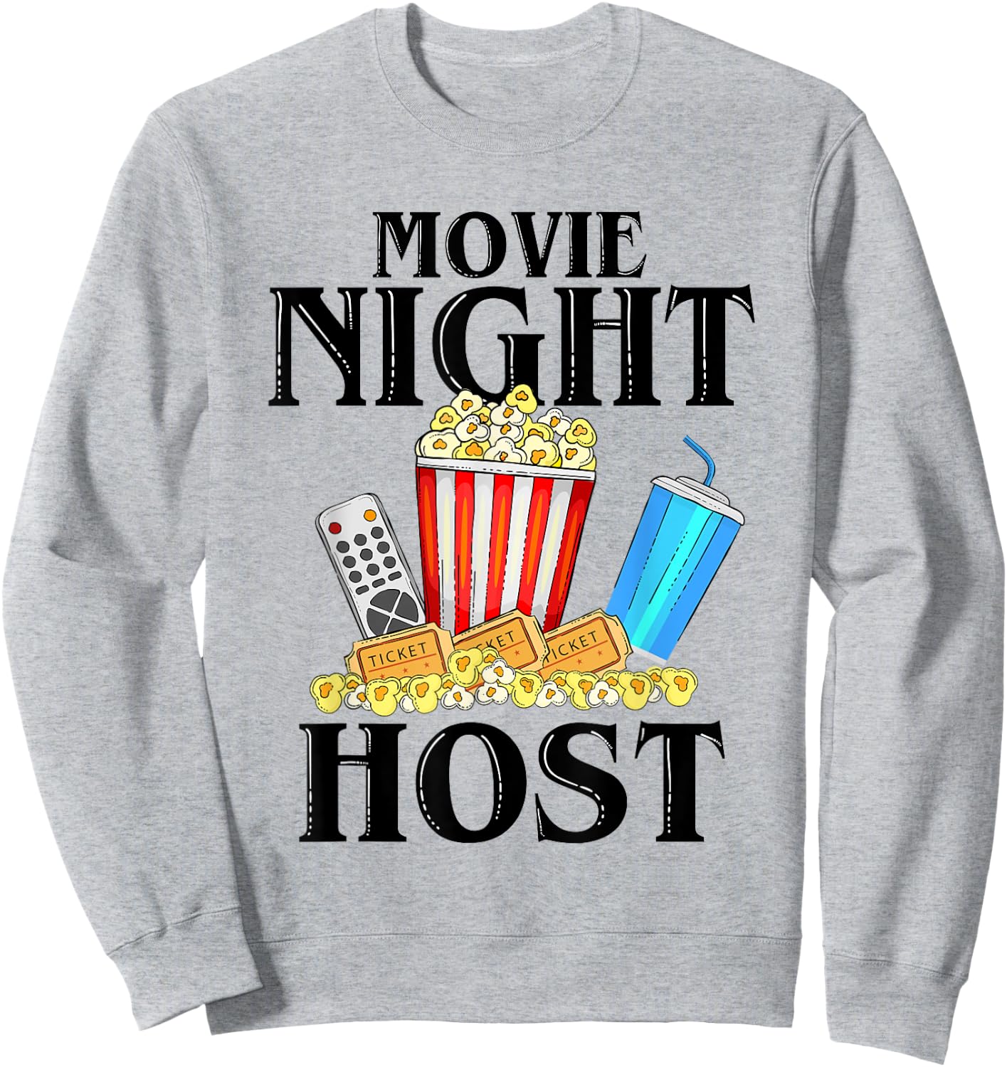 Movie Night Host Family Movie Night Popcorn Sweatshirt - Sweatshirt | Ash