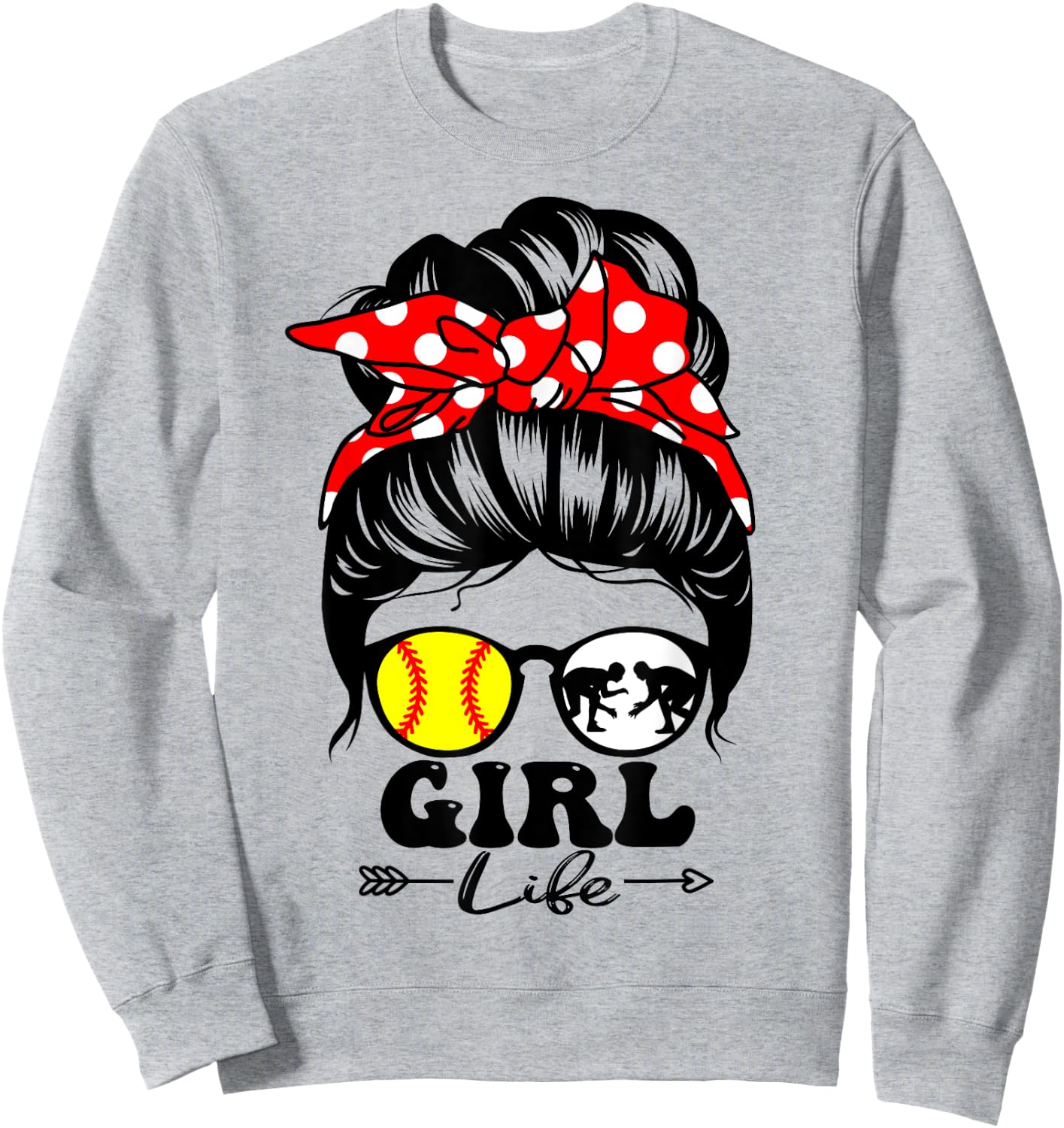 Girl Life Messy Bun Hair Funny Wrestling Softball Player Sweatshirt - Sweatshirt | Ash