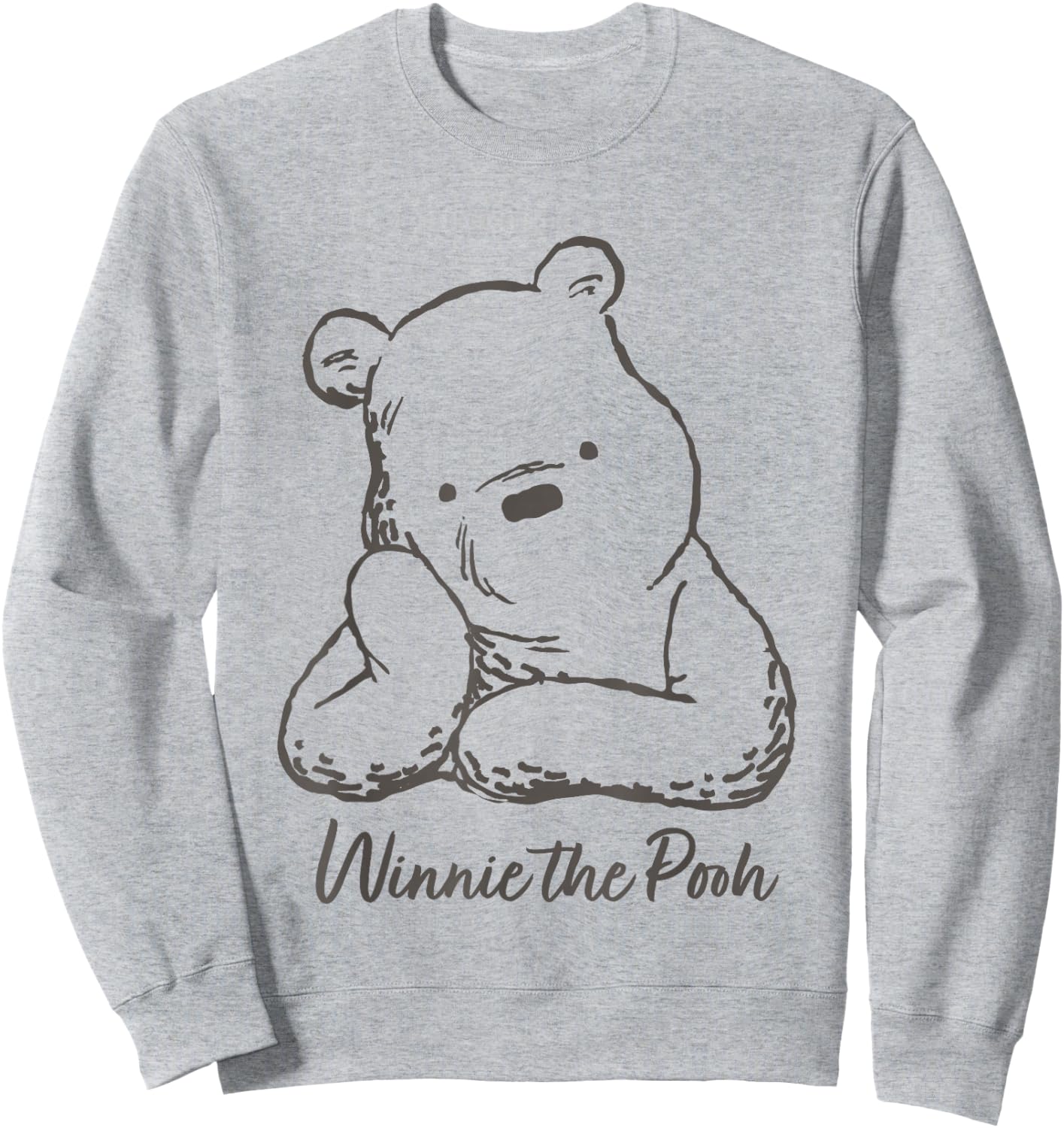 Disney Winnie the Pooh Cute Pooh Pose Outline Big Chest Logo Sweatshirt - Sweatshirt | Ash