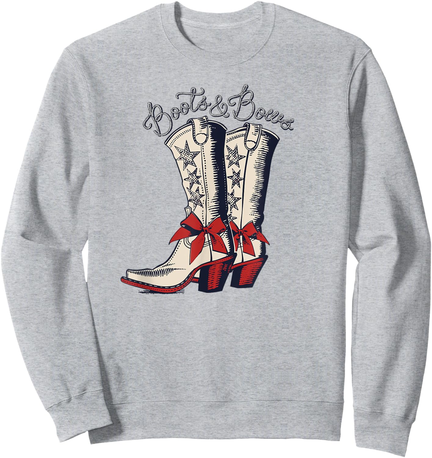 Boots and Bows Cowgirl Boots Patriotic July 4th Coquette Bow Sweatshirt - Sweatshirt | Ash