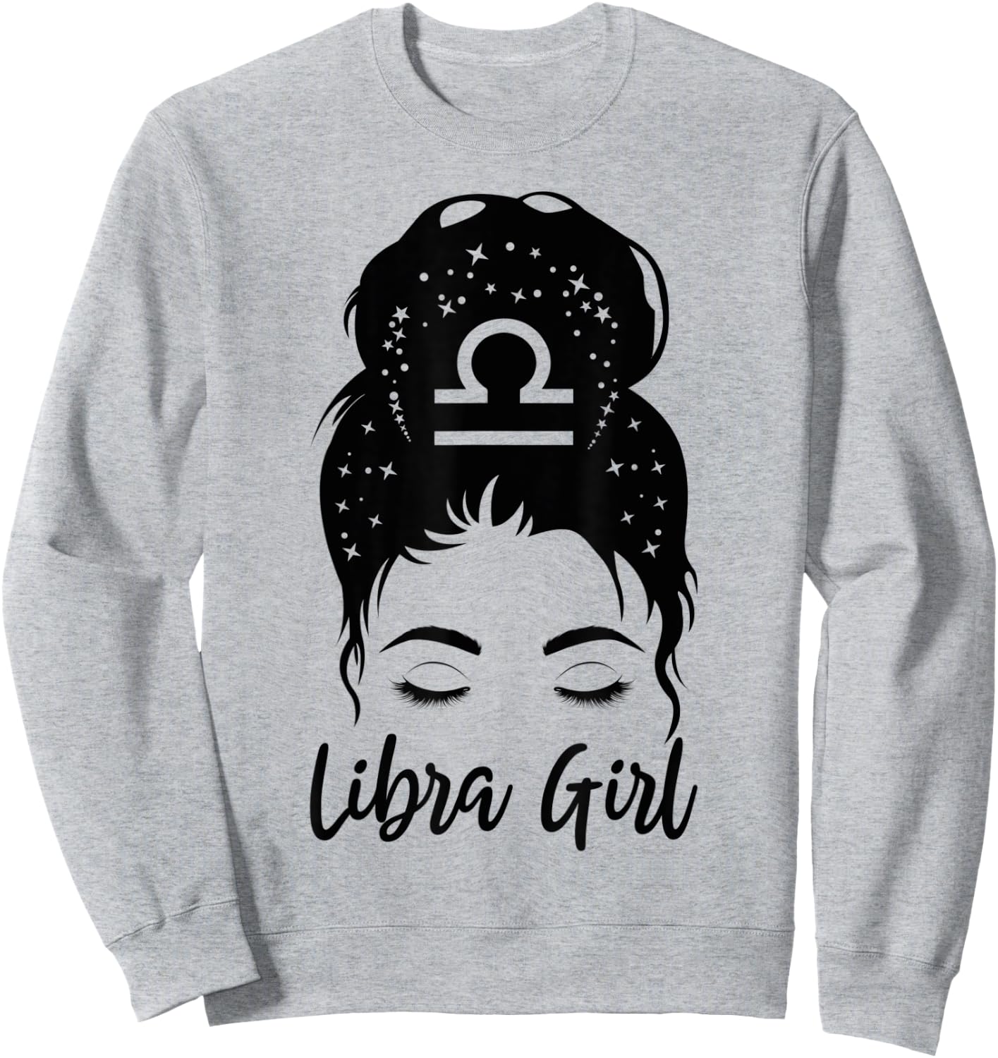 Libra Girl Messy Bun Zodiac Symbol Woman Birthday Costume Sweatshirt - Sweatshirt | Ash