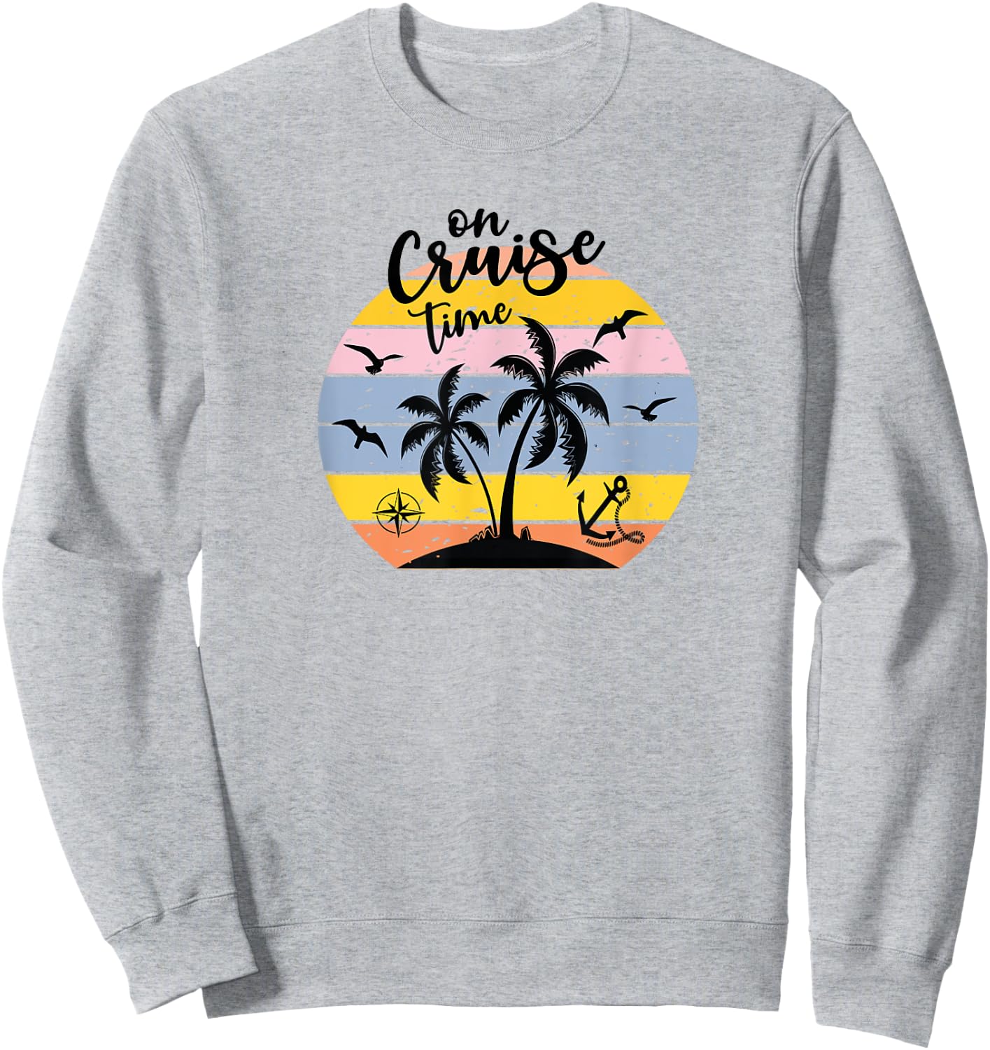 On Cruise Time Funny Coconut Tree Graphic Vintage Sweatshirt - Sweatshirt | Ash