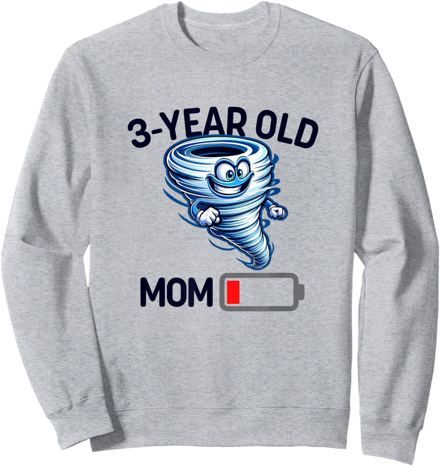 Funny Tired Mom Low Batt Mom of 3 Year Old Mothers Day Sweatshirt - Sweatshirt | Ash