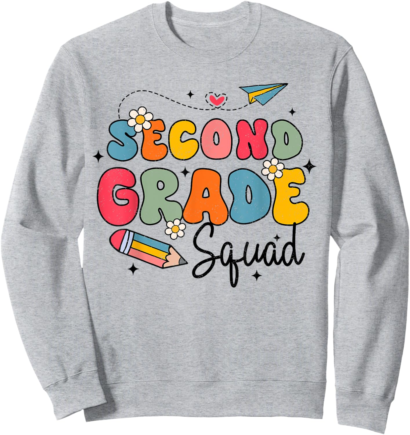 2nd Second Grade Squad Student Teacher Back To School Groovy Sweatshirt - Sweatshirt | Ash