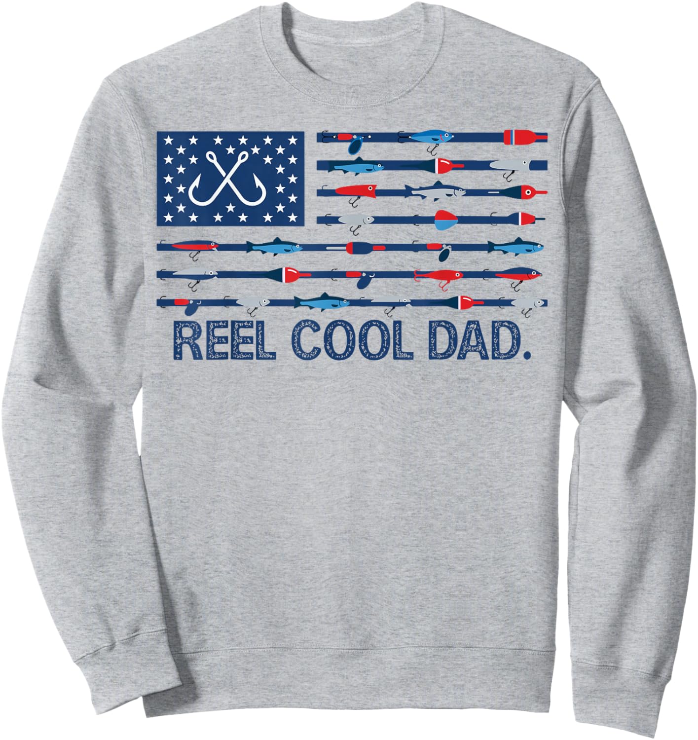 Reel Cool Dad Camo American Flag Fishing Father’s Day Sweatshirt - Sweatshirt | Ash