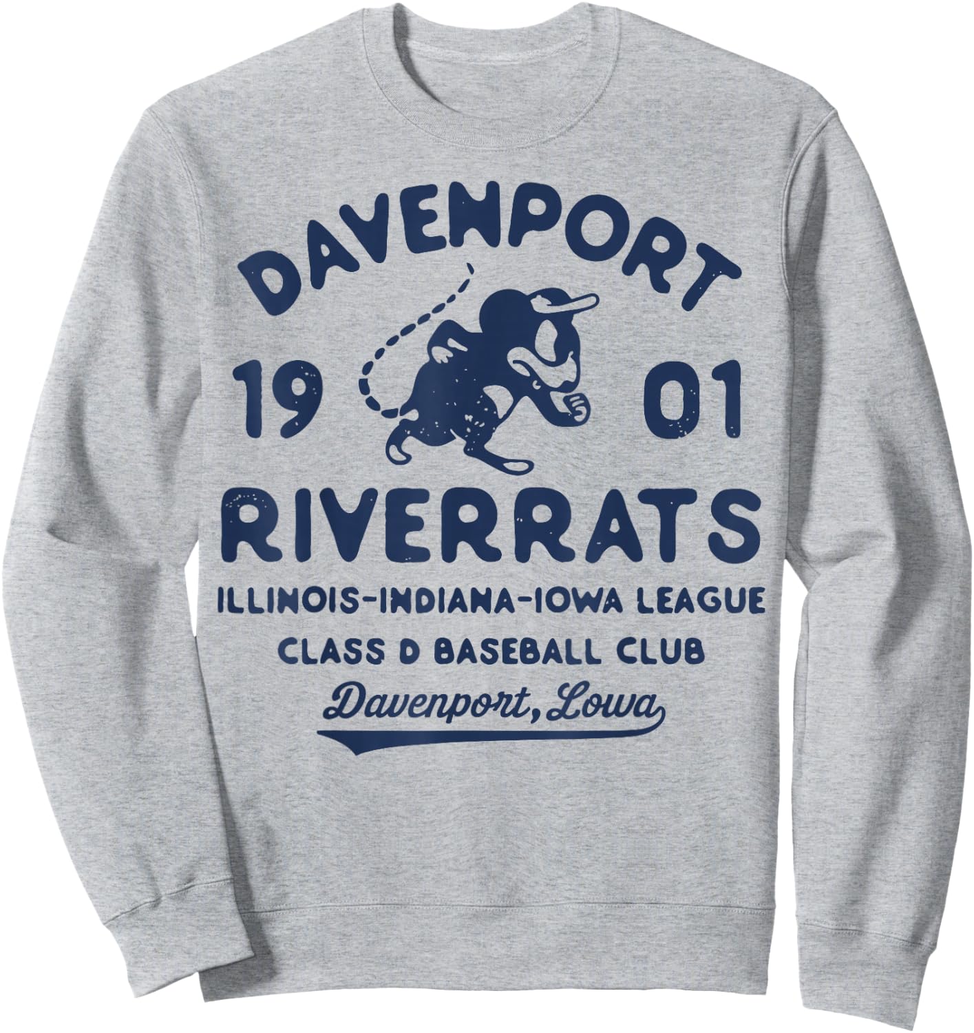 Davenport River Rats Iowa Vintage Defunct Baseball Sweatshirt - Sweatshirt | Ash
