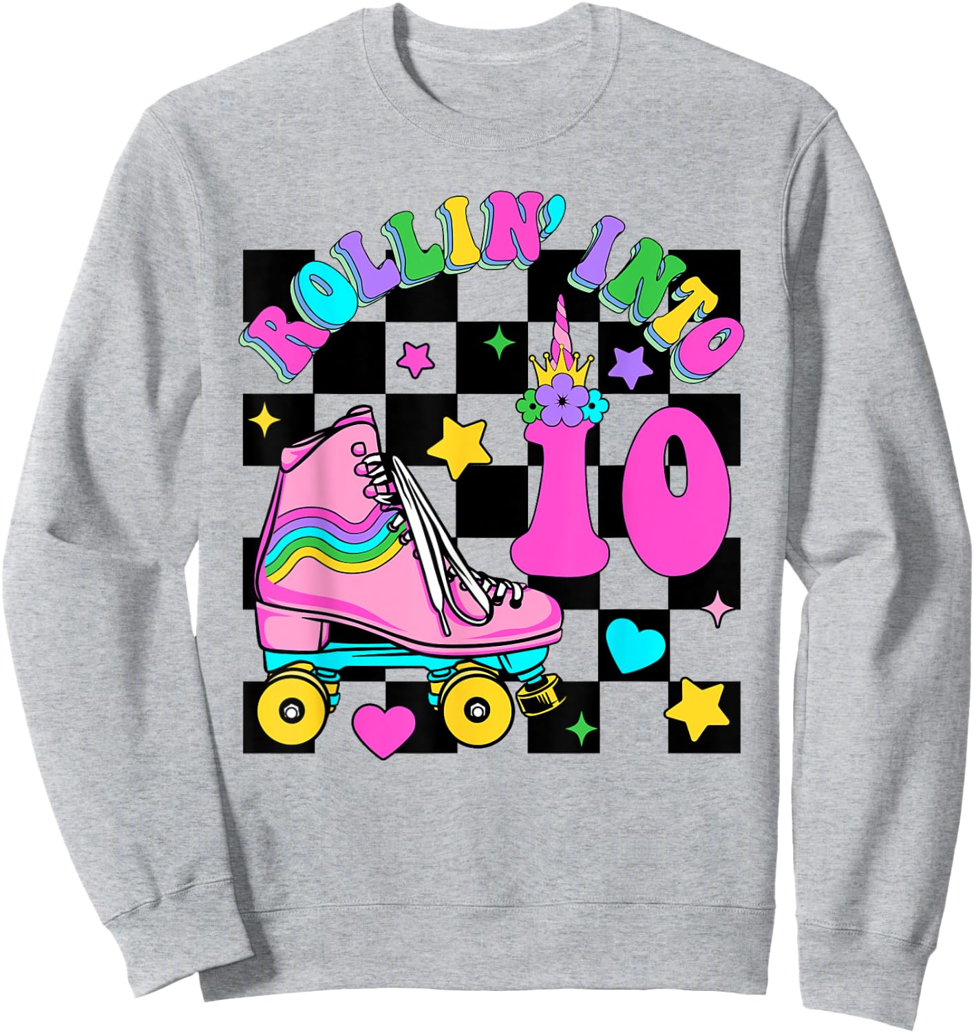 Rolling Into 10 Years Old Skater 10th Birthday Kids Girls Sweatshirt - Sweatshirt | Ash