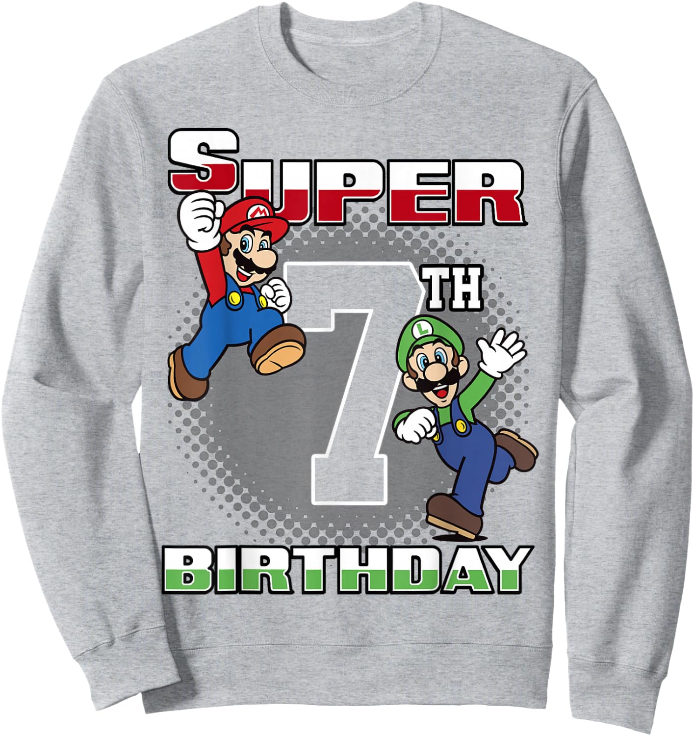 Super Mario And Luigi Super Birthday 7th Birthday Portrait Sweatshirt - Sweatshirt | Ash
