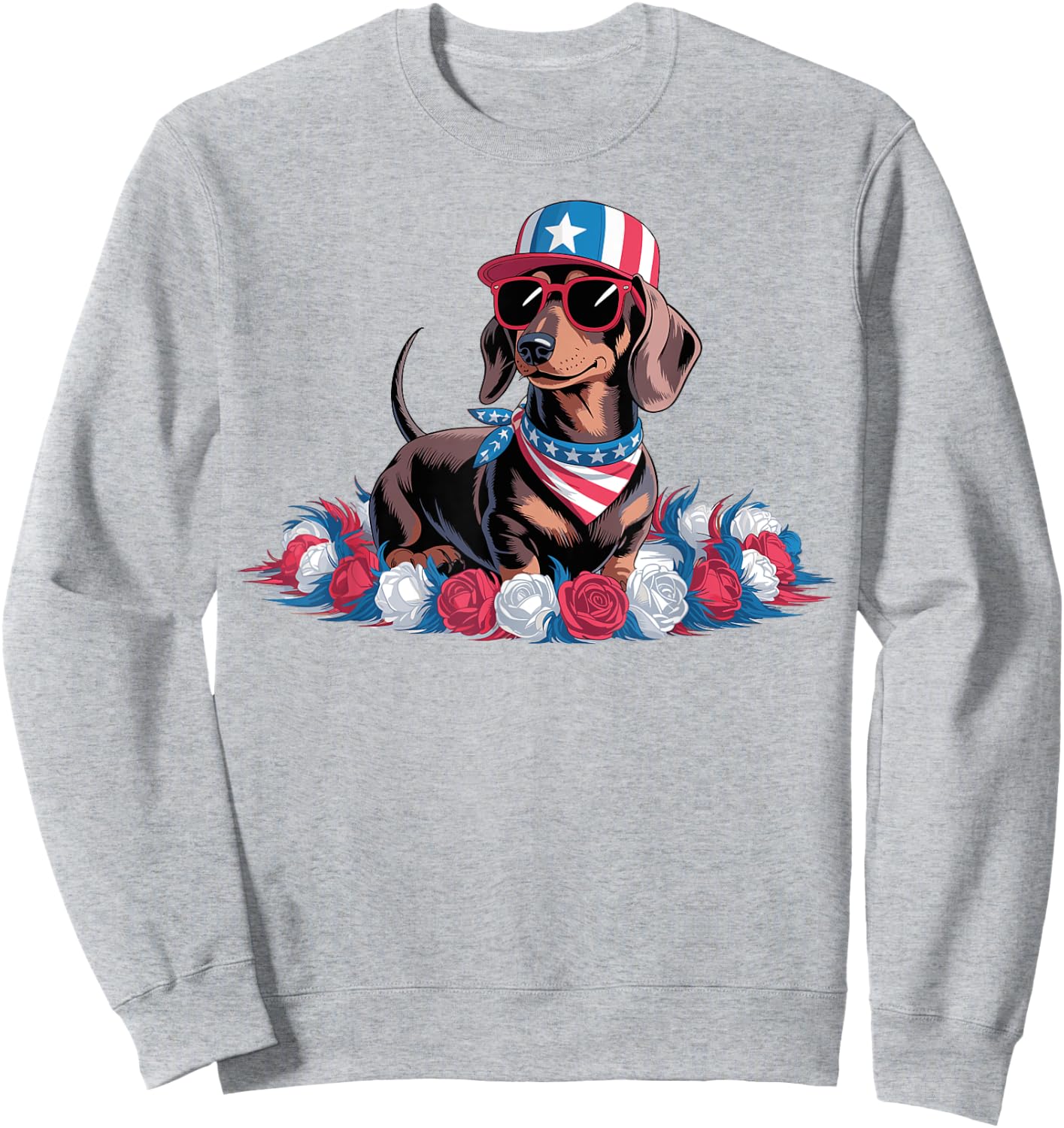Patriotic Dachshund Dog USA Flag Sunglasses 4th of July Sweatshirt - Sweatshirt | Ash