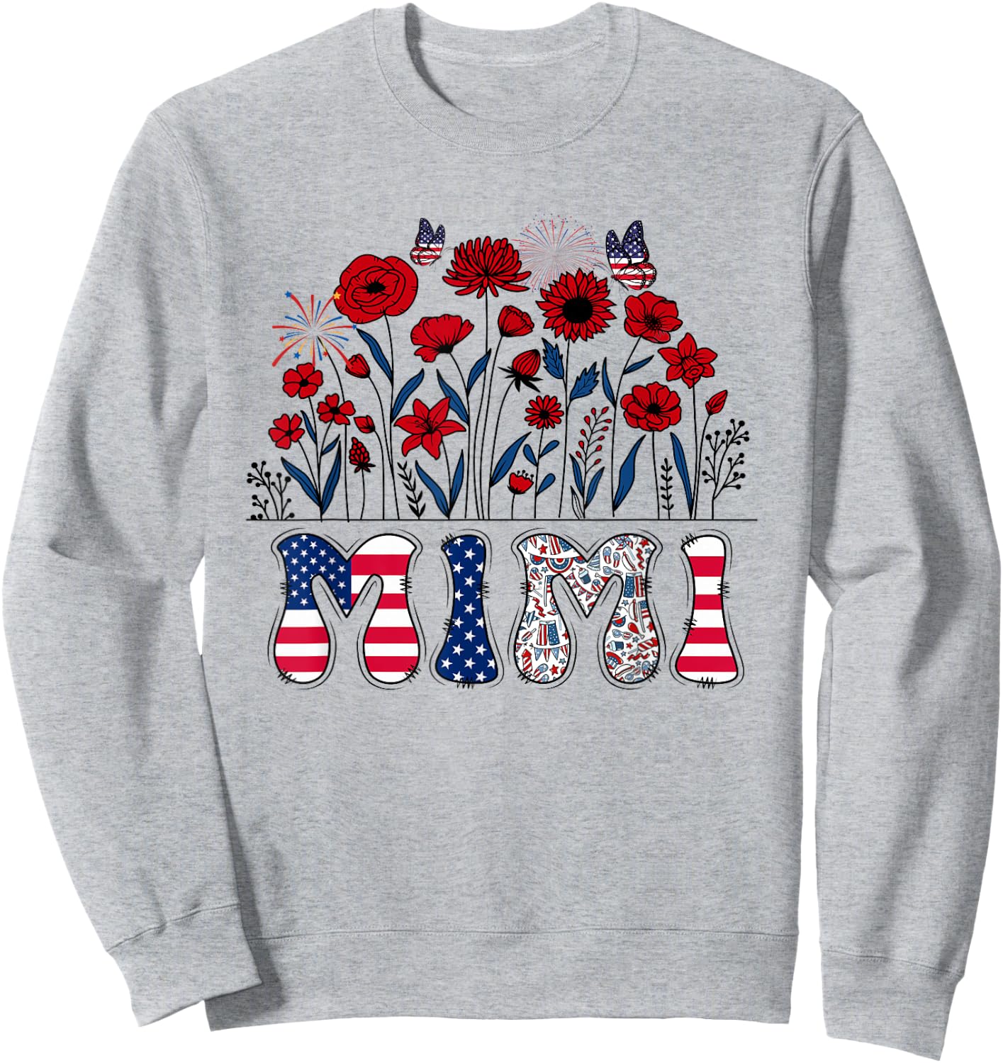 Groovy Mimi 4th of July Patriotic Floral Women Mother's Day Sweatshirt - Sweatshirt | Ash