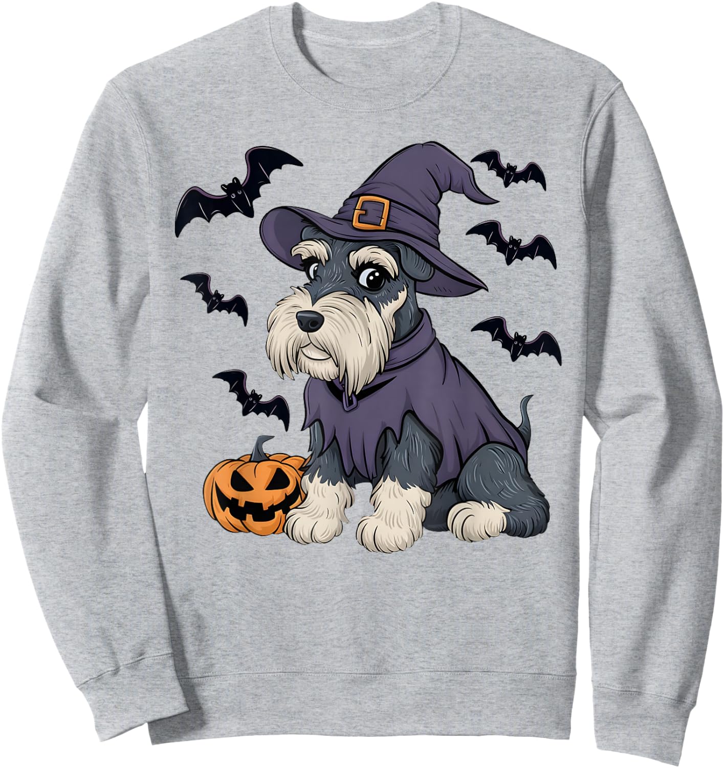 Schnauzer Dog Scary Pumpkin Bat Witch Schnauzer Halloween Sweatshirt - Sweatshirt | Ash