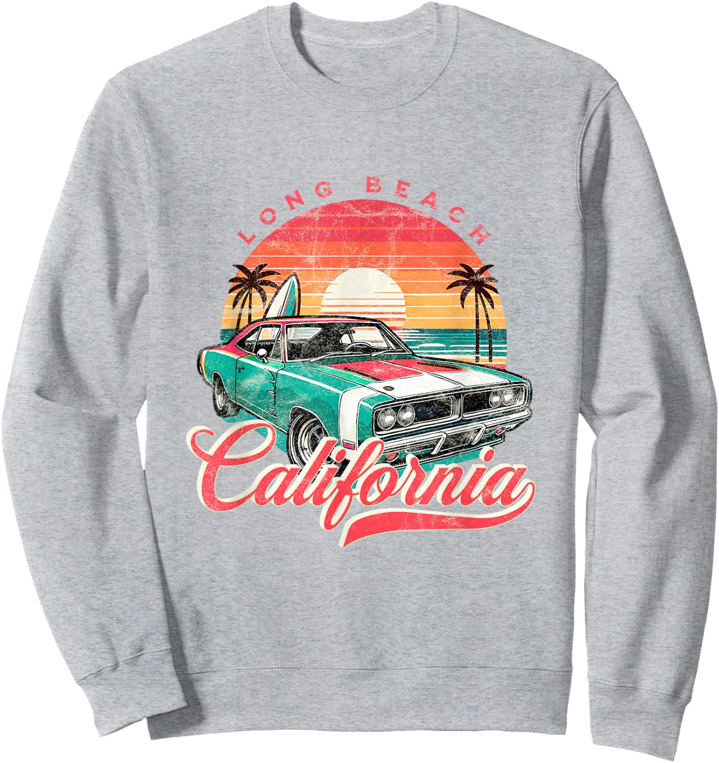 Classic Muscle Car Retro Long Beach California Surfer Sun Sweatshirt - Sweatshirt | Ash