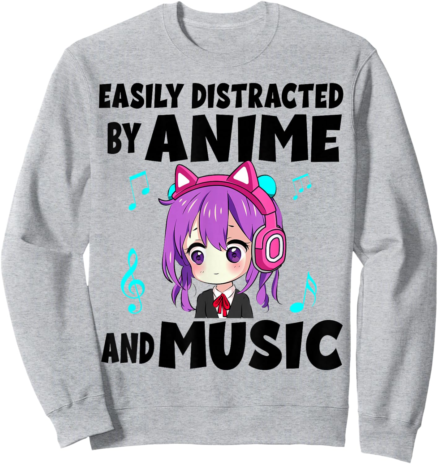 funny Anime and Music Girl for Teen chibi graphic Anime girl Sweatshirt - Sweatshirt | Ash