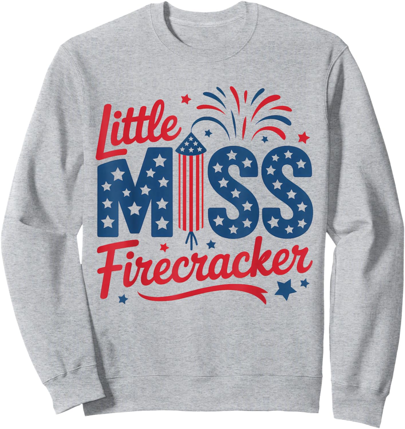 Little Miss Firecracker 4th Of July American Flag Girls Kids Sweatshirt - Sweatshirt | Ash