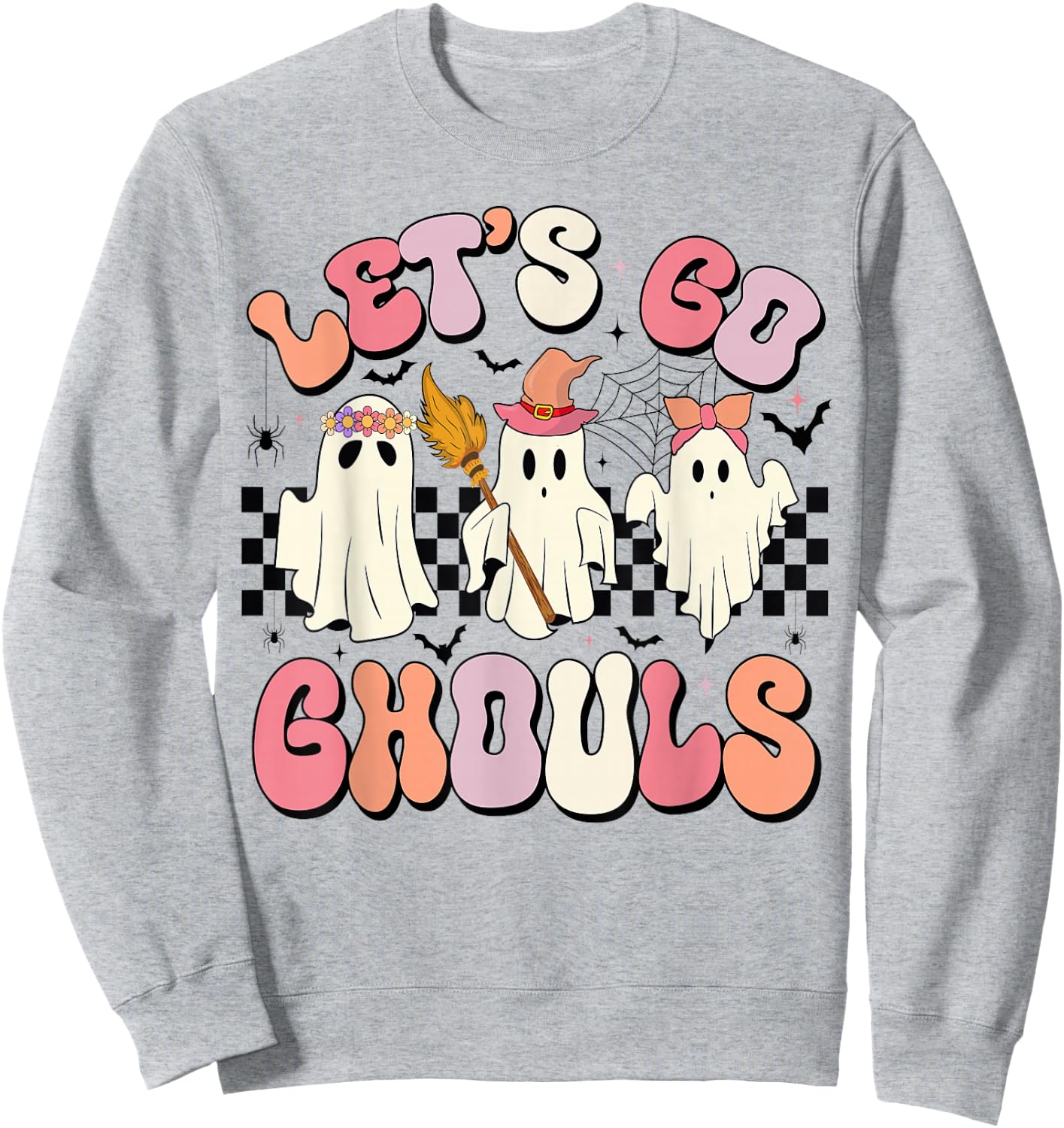 Let's Go Ghouls Halloween Ghost Outfit Costume Retro Groovy Sweatshirt - Sweatshirt | Ash