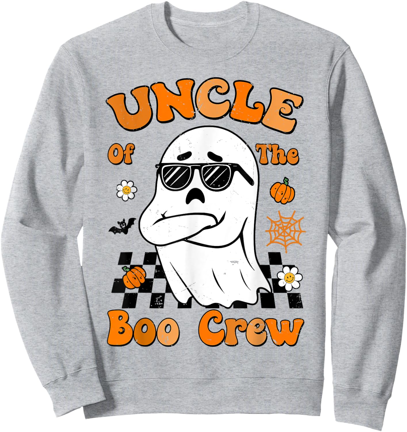 Uncle Of The Boo Crew Groovy Retro Family Halloween Funny Sweatshirt - Sweatshirt | Ash