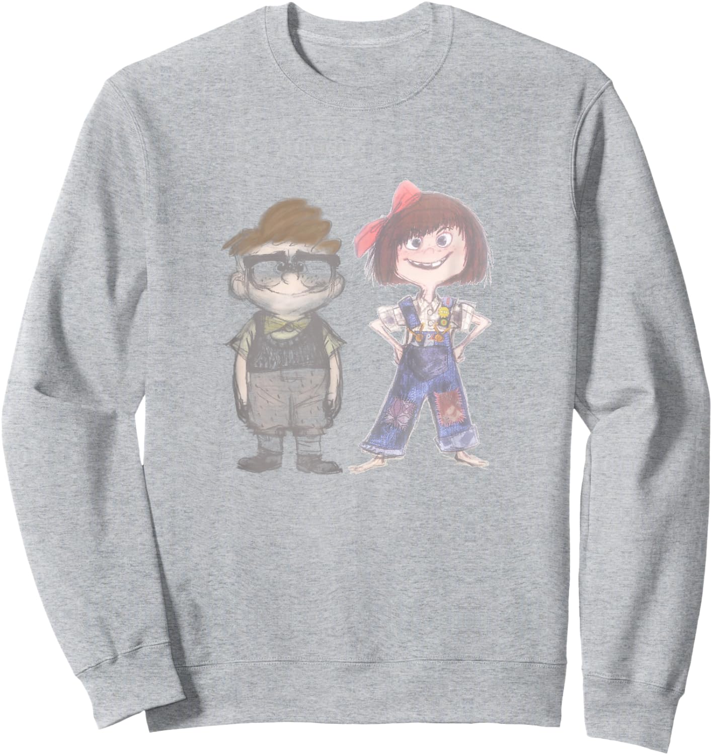 Disney Pixar Up Young Carl & Ellie Cute Vintage Sketch Sweatshirt - Sweatshirt | Ash