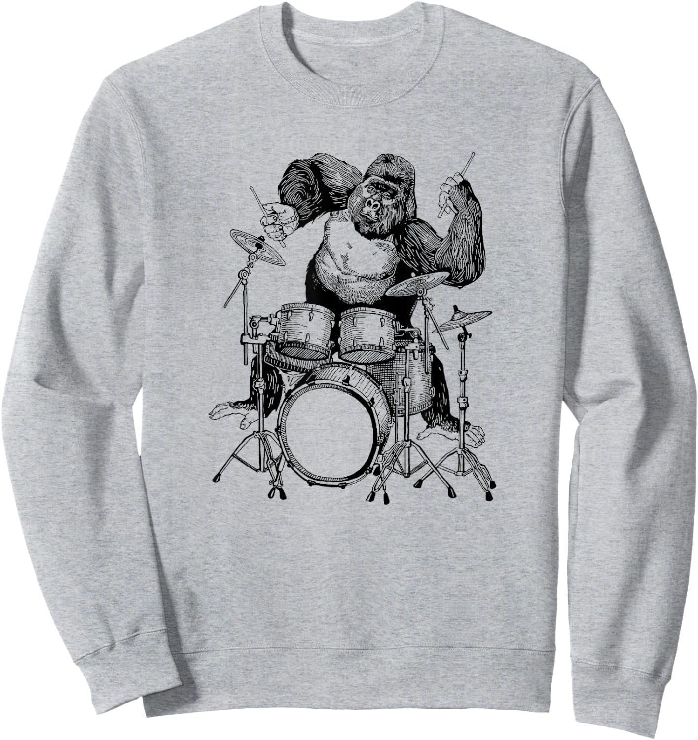 Gorilla Playing Drums Cool Monkey Funny Animal Rock Drummer Sweatshirt - Sweatshirt | Ash