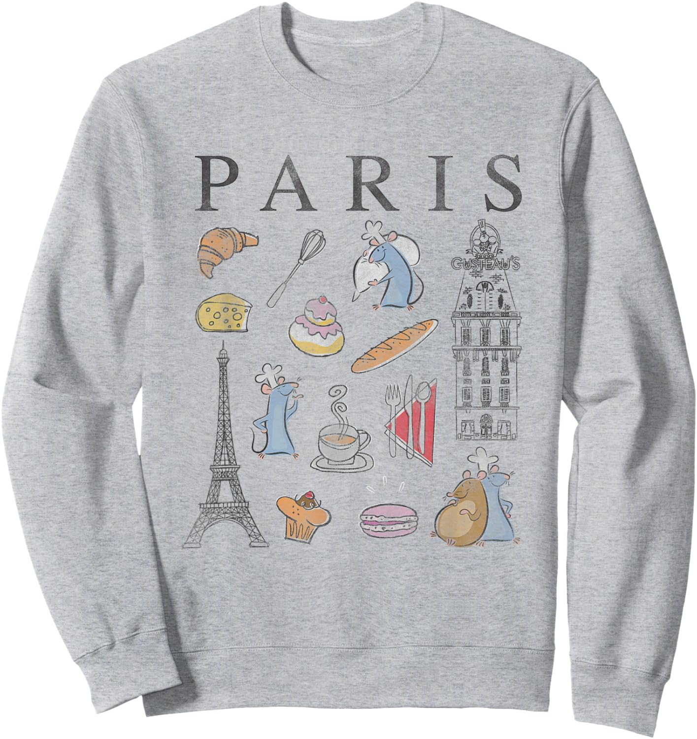 Disney Pixar Ratatouille Paris Food & Places Collage Retro Sweatshirt - Sweatshirt | Ash