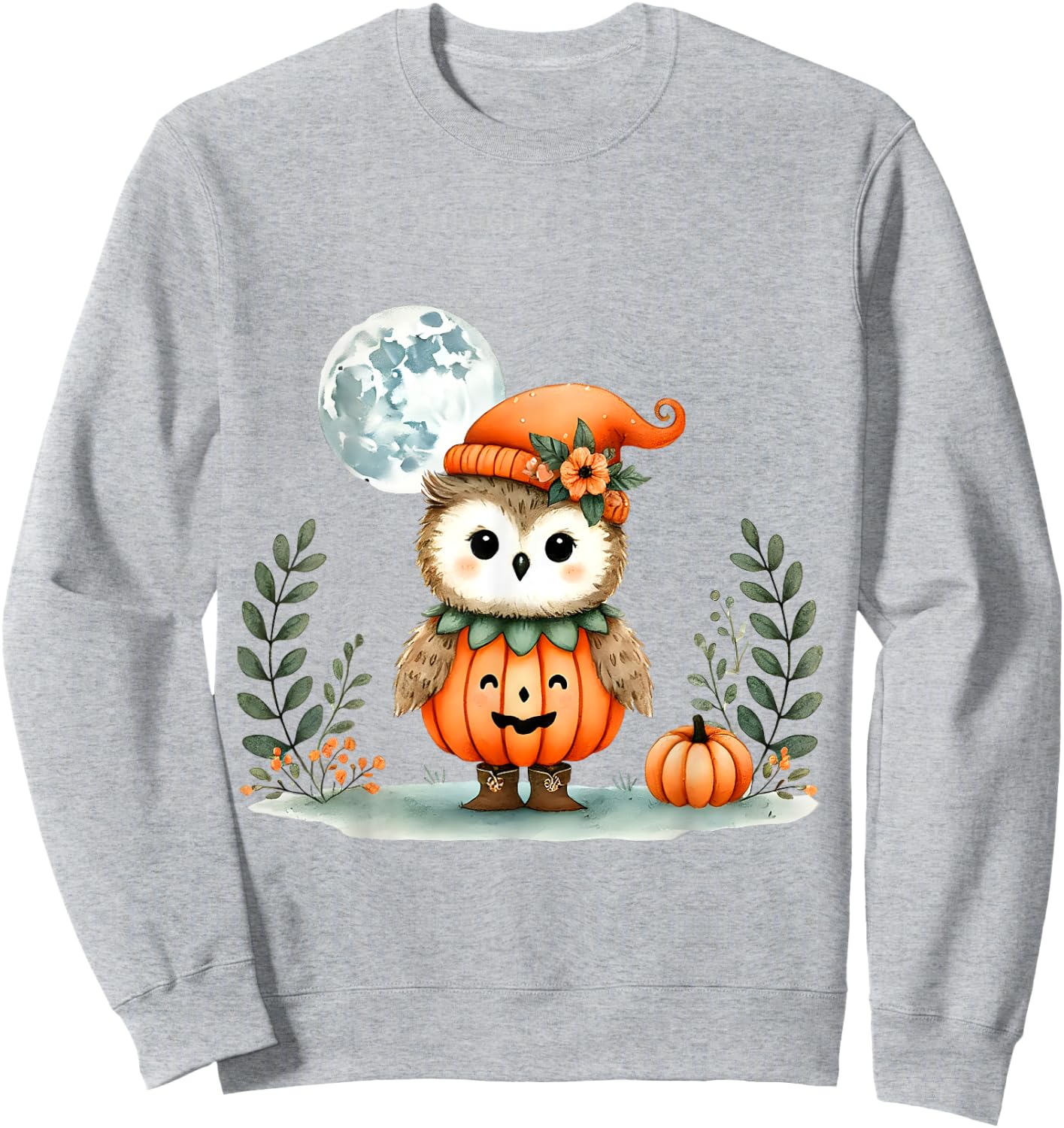 Halloween Owl With Pumpkin Costume Full Moon Sweatshirt - Sweatshirt | Ash
