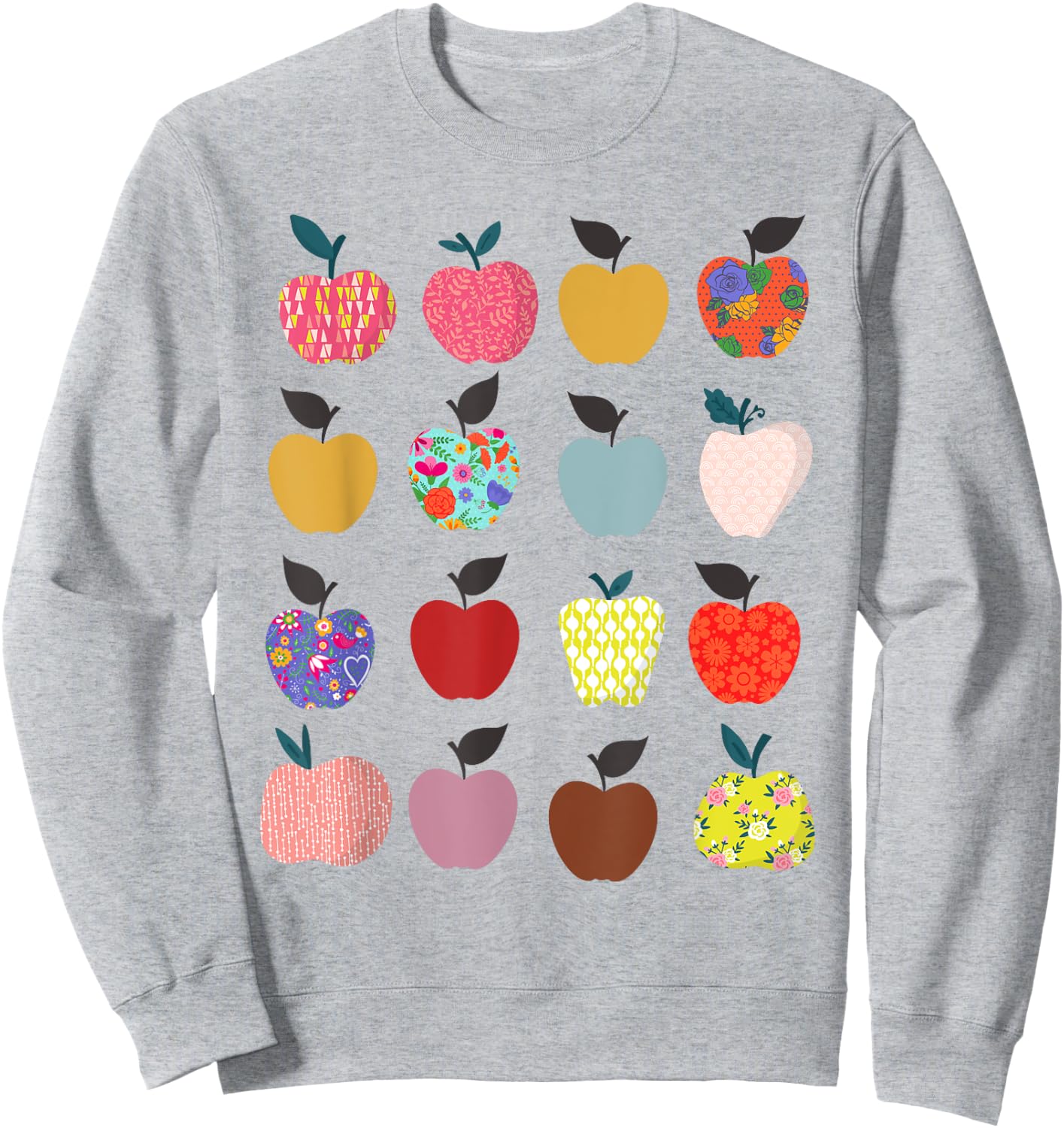 Folk Art Apples Back to school Teacher Shirt Funny Sweatshirt - Sweatshirt | Ash