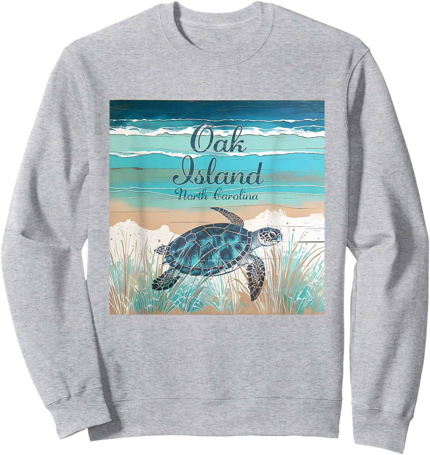 Oak Island North Carolina Sea Turtle Beach Decor Sweatshirt - Sweatshirt | Ash