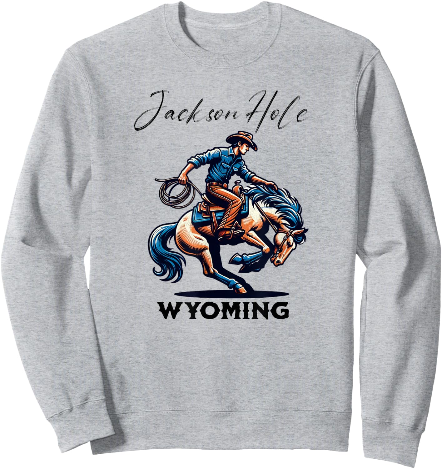 Jackson Hole Wyoming Rodeo Cowboy and Horse Sweatshirt - Sweatshirt | Ash