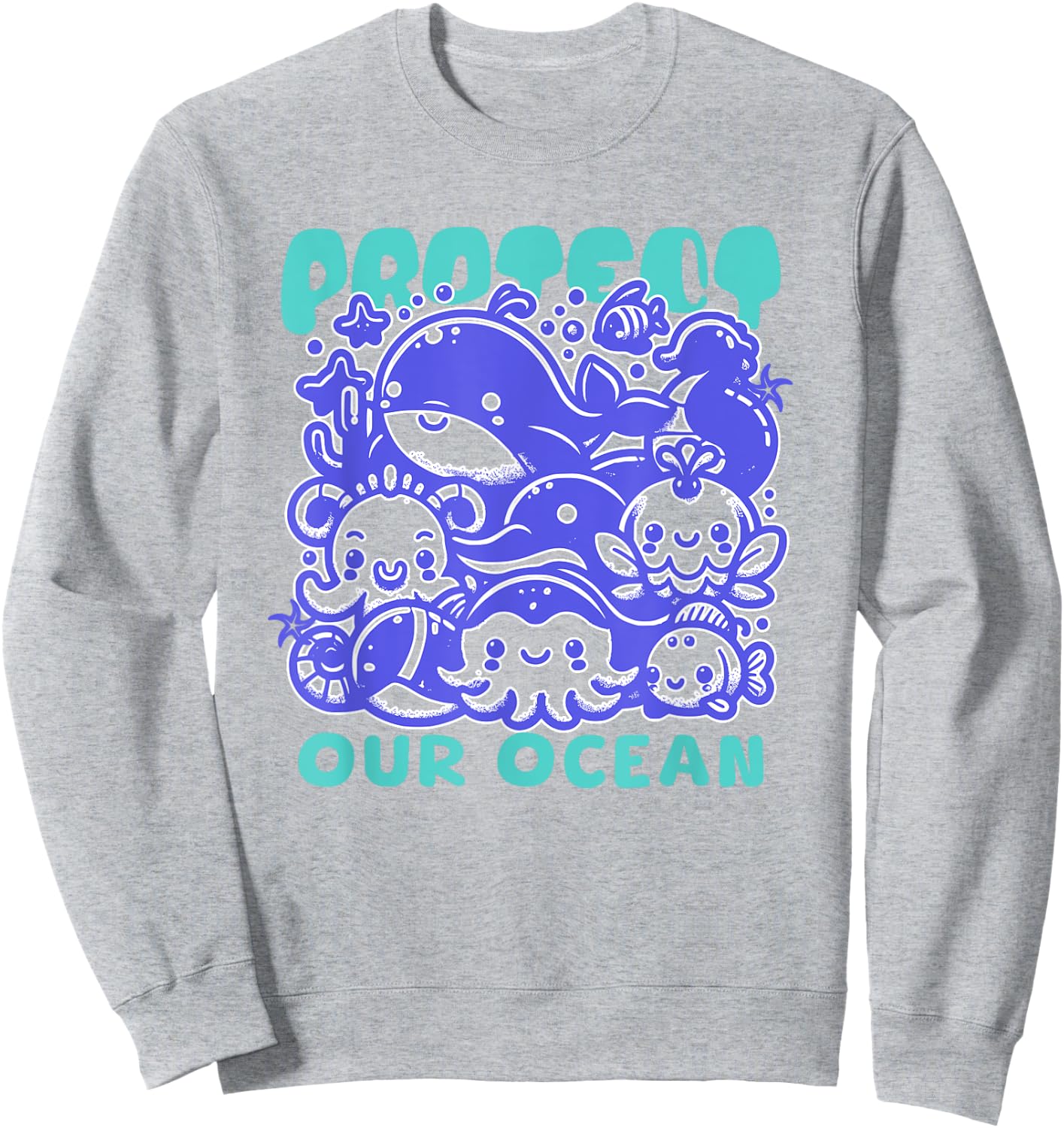 Protect Our Ocean Kawaii Whale World Oceans Day Cute Sweatshirt - Sweatshirt | Ash