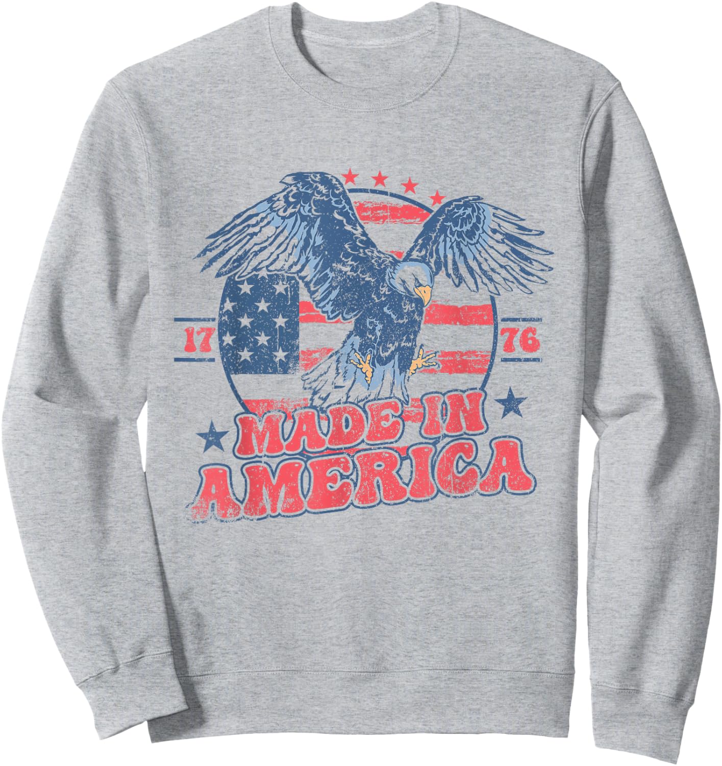 4th of July Groovy Eagle 1776 Made In America Vintage Retro Kids Men Sweatshirt - Sweatshirt | Ash