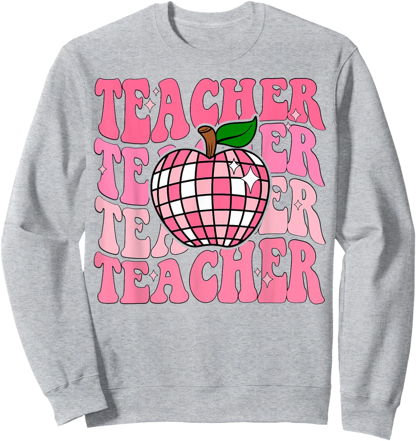 Retro Pink Disco Ball Apple Teacher Colorful Back To School Men Women Girls Kids Sweatshirt - Sweatshirt | Ash