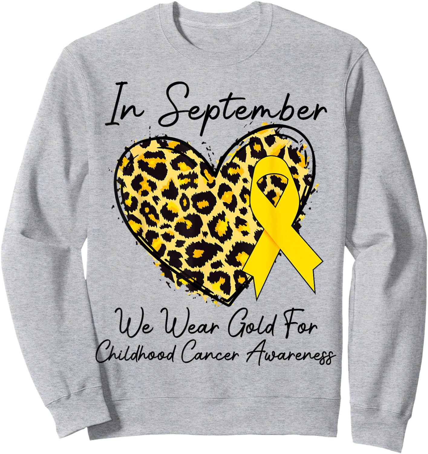 In September We Wear Gold Leopard Childhood Cancer awareness Sweatshirt - Sweatshirt | Ash