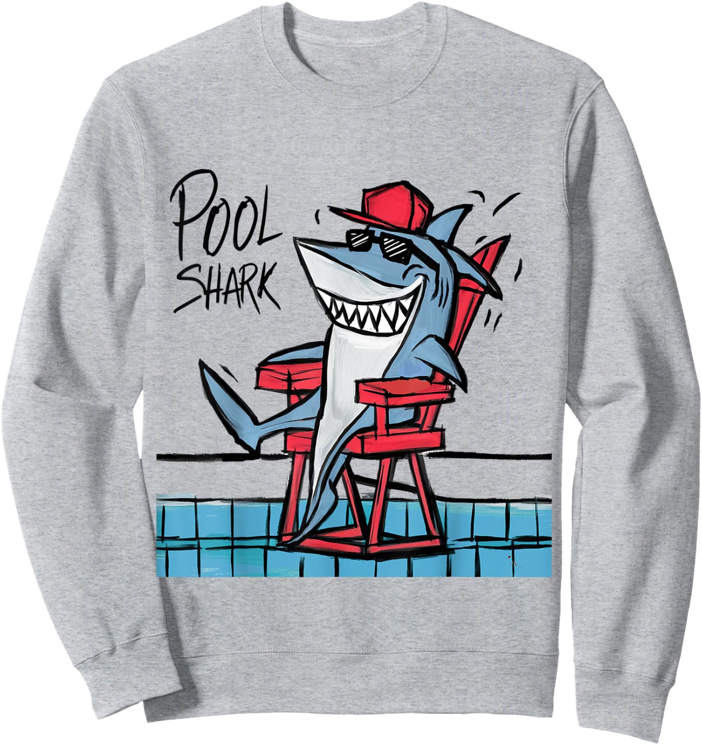 Smileteesfunny Funny Shark Lifeguard Pool Shark Pun Sweatshirt - Sweatshirt | Ash