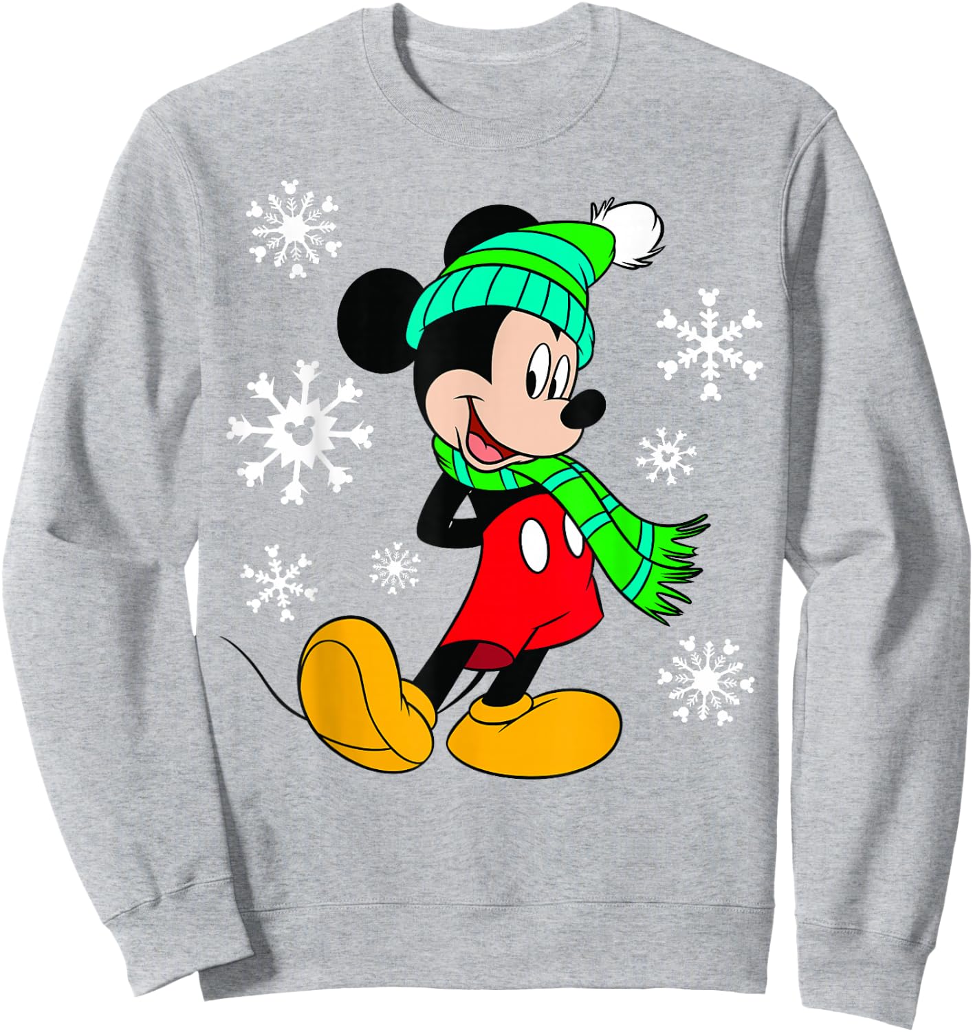 Disney Mickey Mouse Holiday Snowflakes Portrait Christmas Sweatshirt - Sweatshirt | Ash