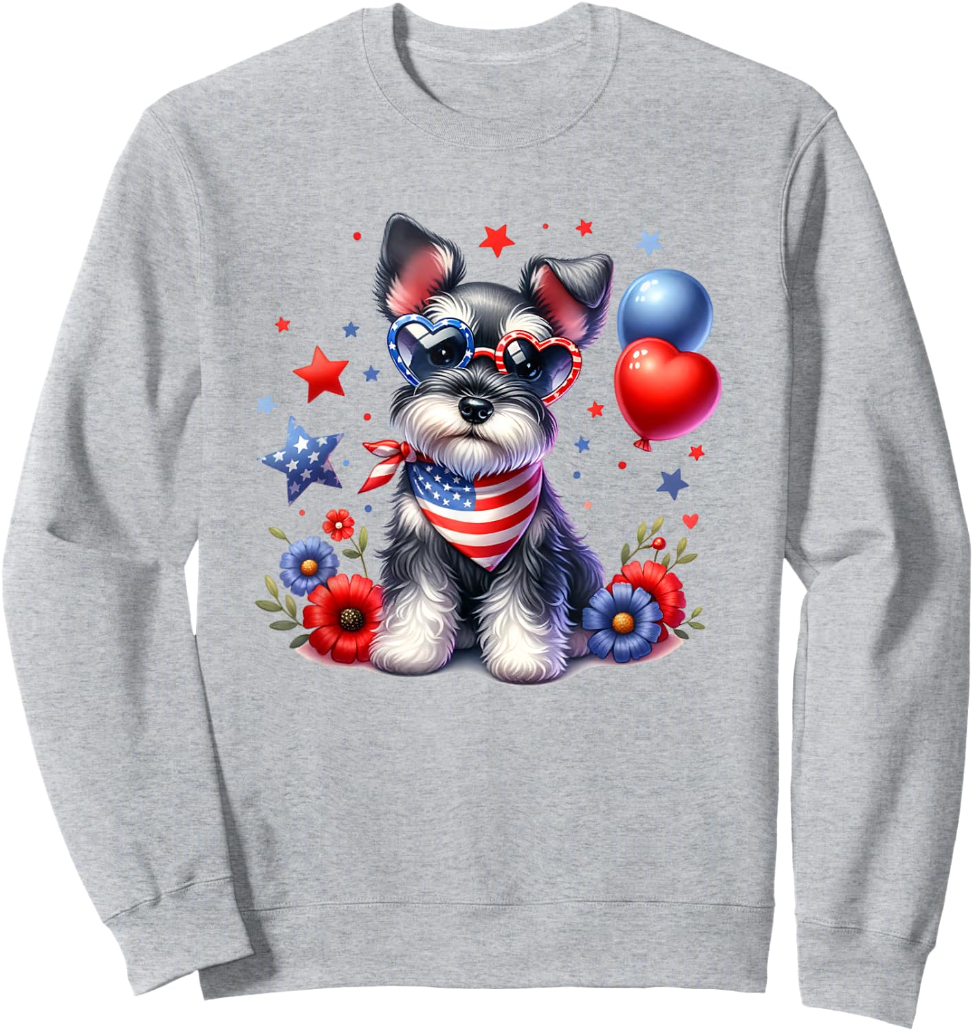 Patriotic Miniature Schnauzer American Flag 4th of July USA Sweatshirt - Sweatshirt | Ash