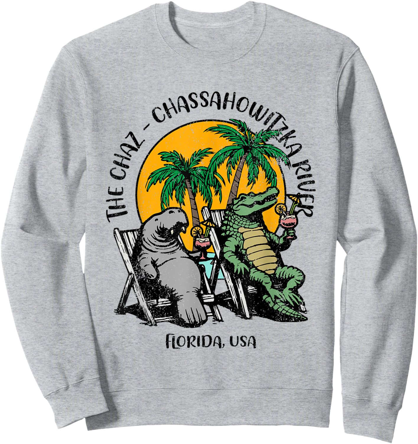 The Chaz Chassahowitzka River FL Manatee Alligator Design Sweatshirt - Sweatshirt | Ash