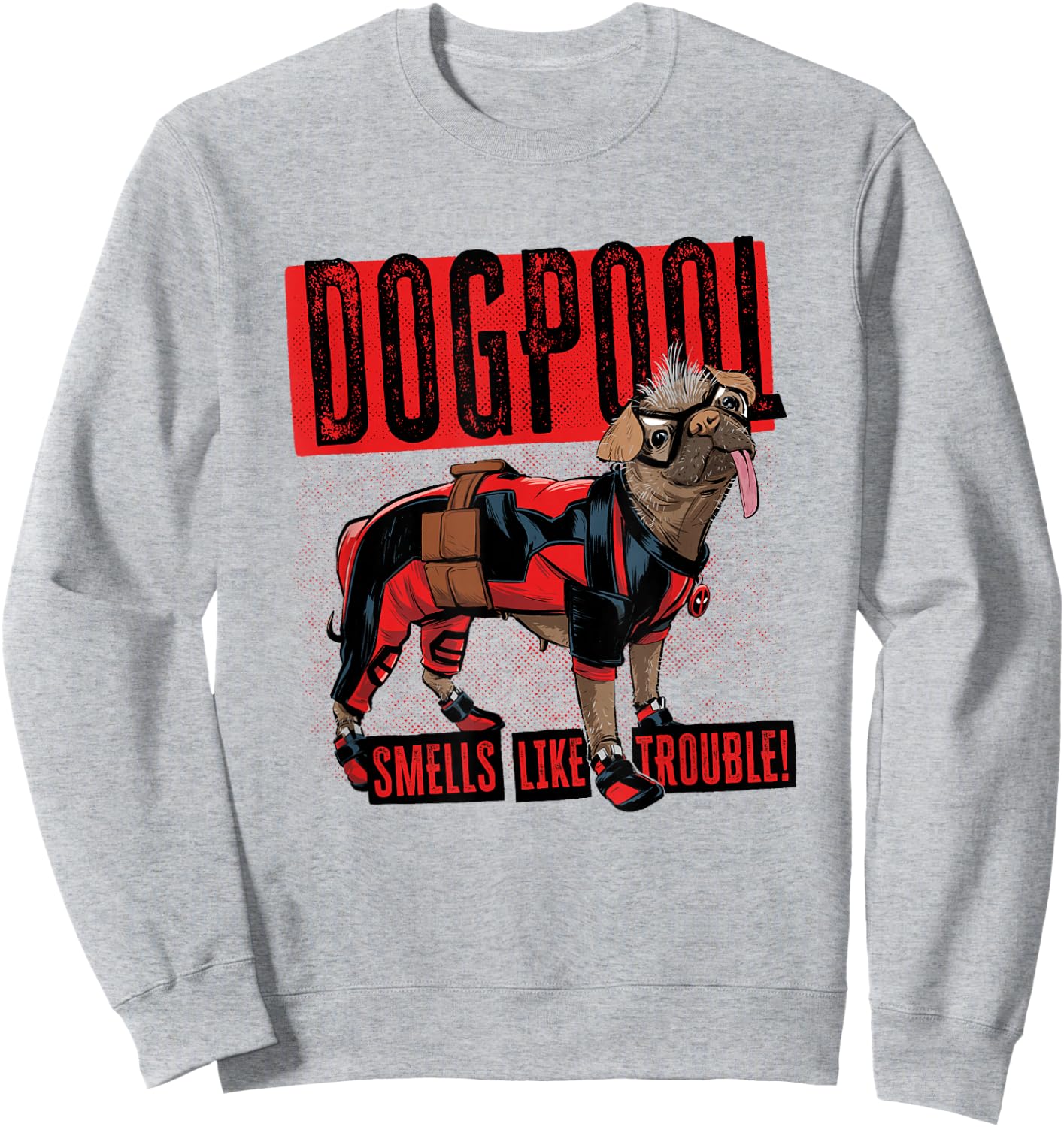Marvel Deadpool & Wolverine Dogpool Distressed Trouble Logo Sweatshirt - Sweatshirt | Ash