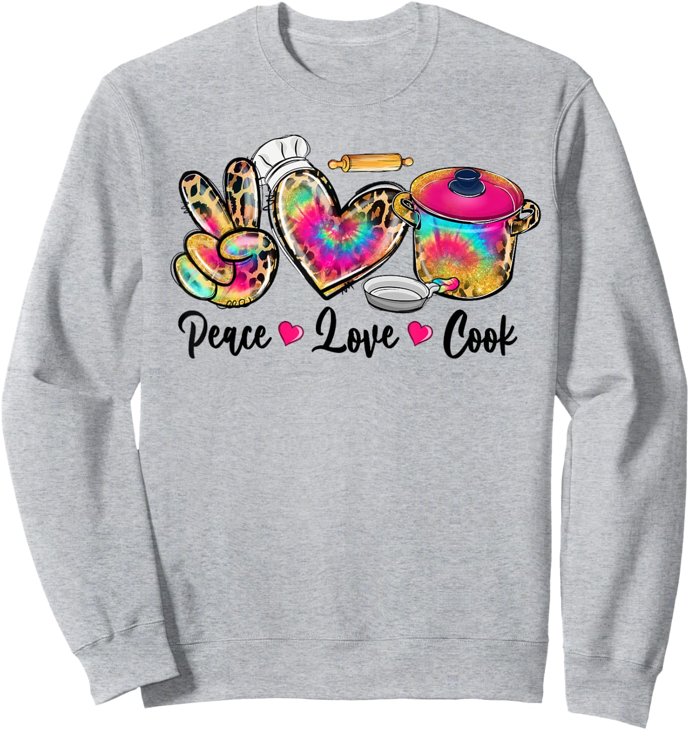 Peace Love Cooking Lunch Lady Life Tie Dye Leopard Sweatshirt - Sweatshirt | Ash