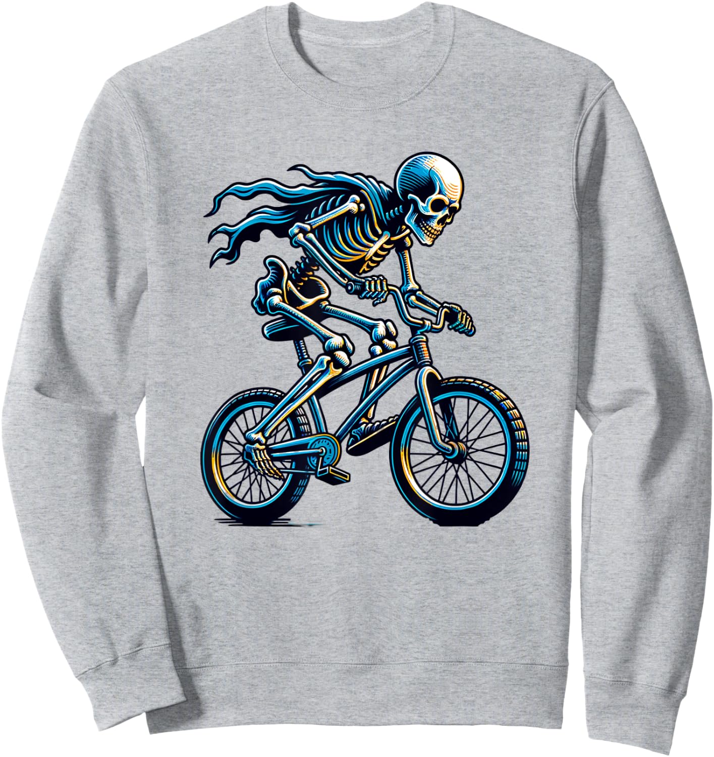 Funny Halloween Skeleton Riding Bicycle, Cute Cycling Biking Sweatshirt - Sweatshirt | Ash