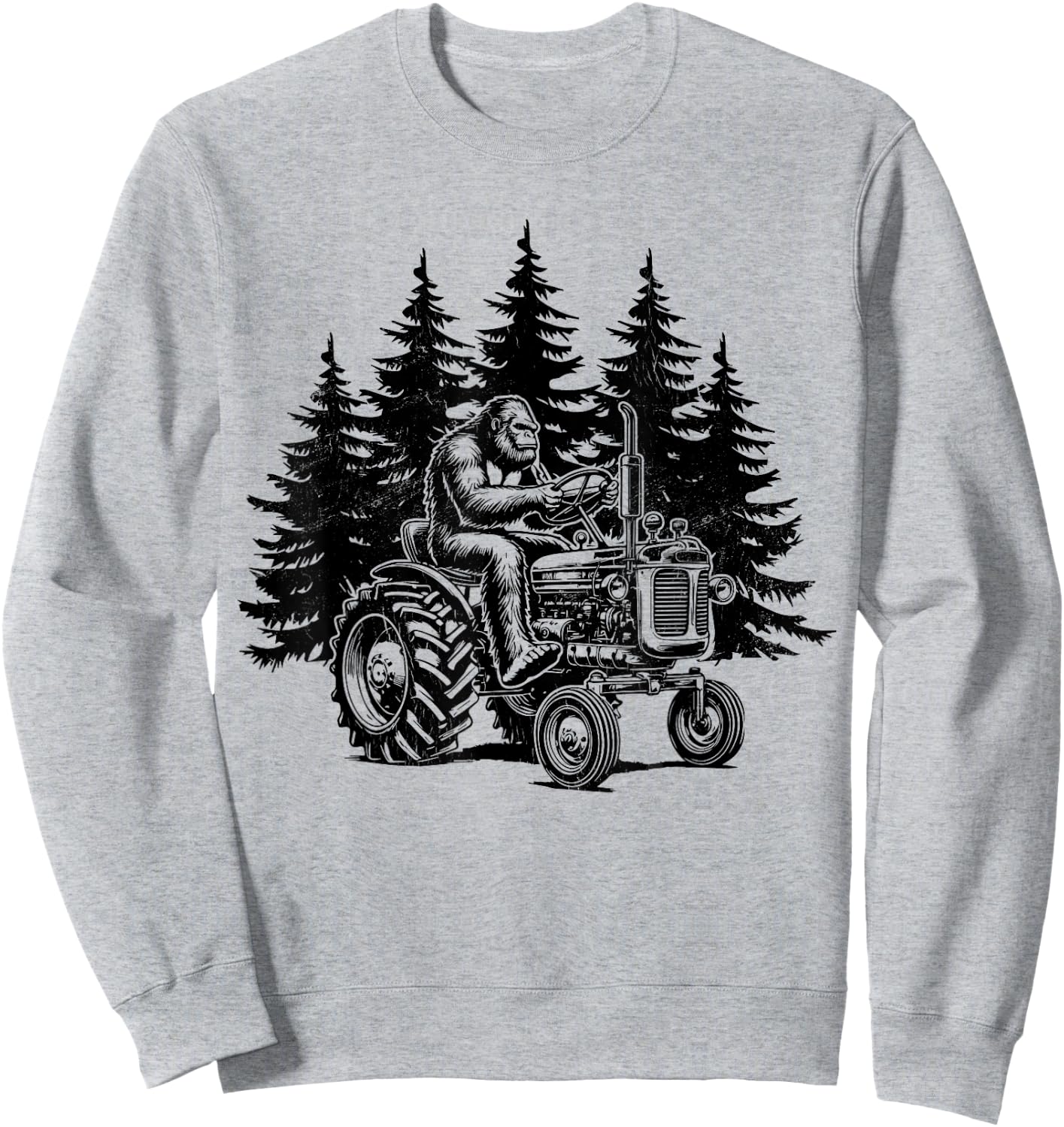 Retro Farmer Bigfoot Riding Tractor Funny Bigfoot Farming Sweatshirt - Sweatshirt | Ash