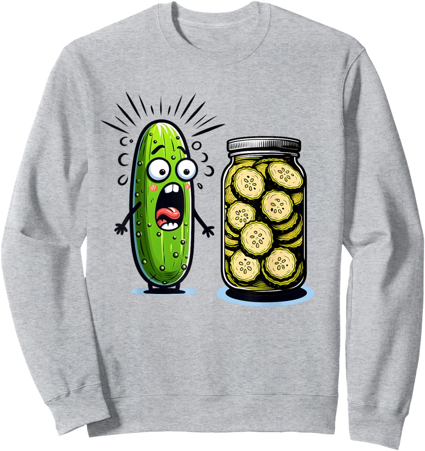 Funny Pickle Surprise A Cucumber And A Jar Of Sliced Pickles Sweatshirt - Sweatshirt | Ash