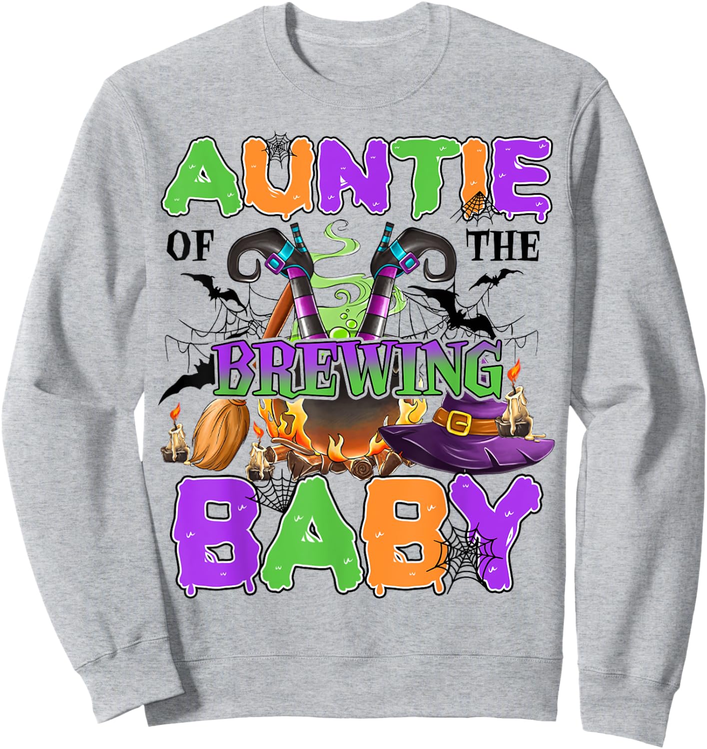 Auntie Of Brewing Baby Halloween Baby Shower Spooky Sweatshirt - Sweatshirt | Ash