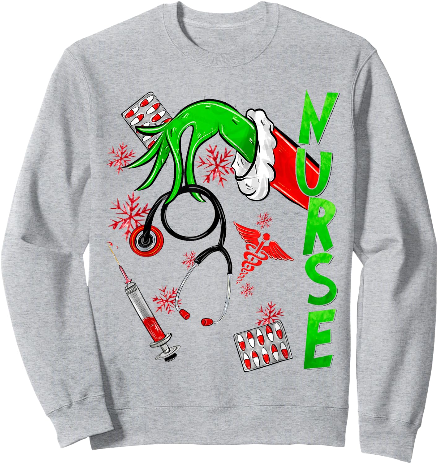 Funny Nurse Merry Christmas Stethoscope Nurses Xmas Pajamas Sweatshirt - Sweatshirt | Ash