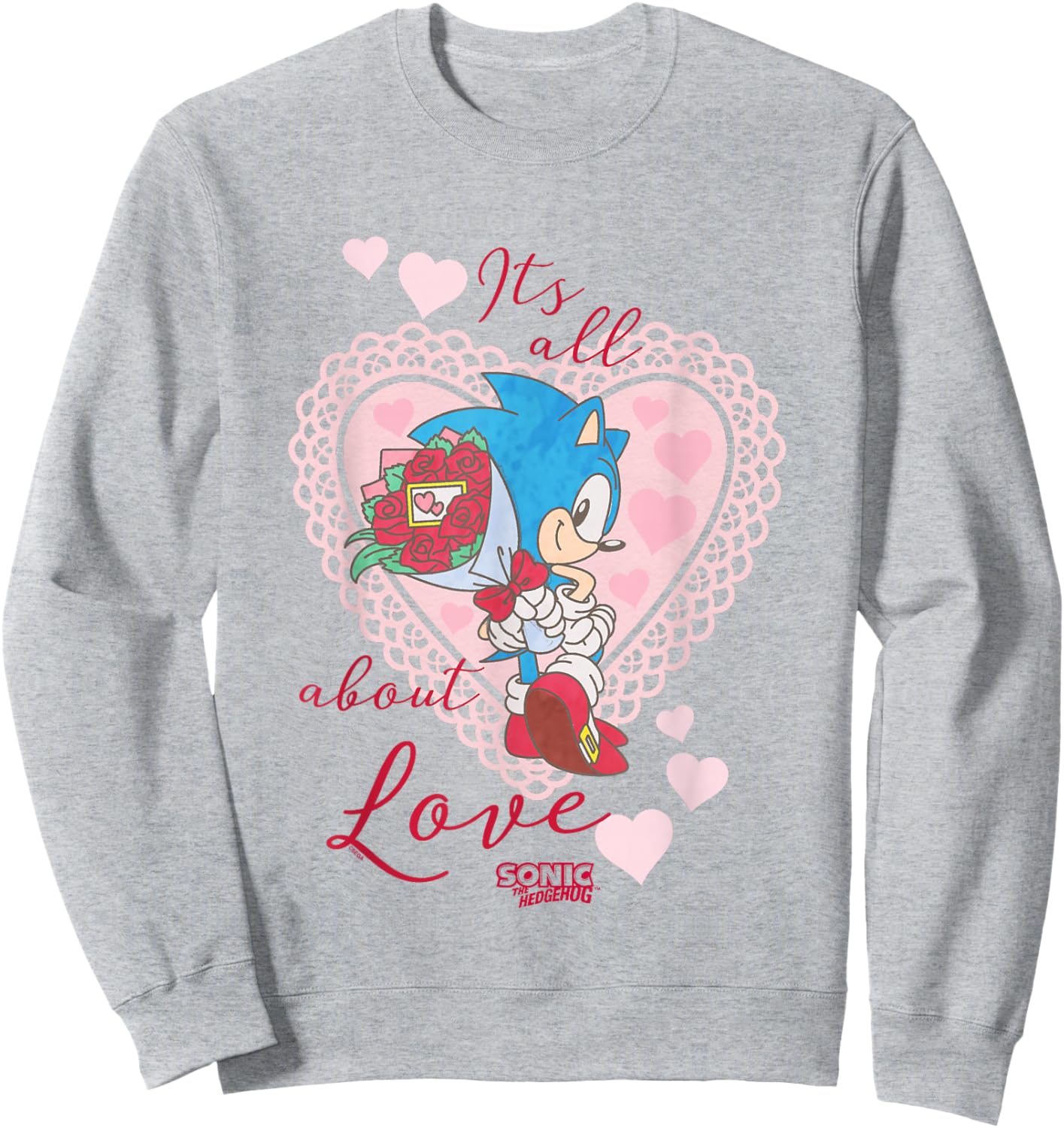 Sonic The Hedgehog Valentine's Day It's All About Love Logo Sweatshirt - Sweatshirt | Ash