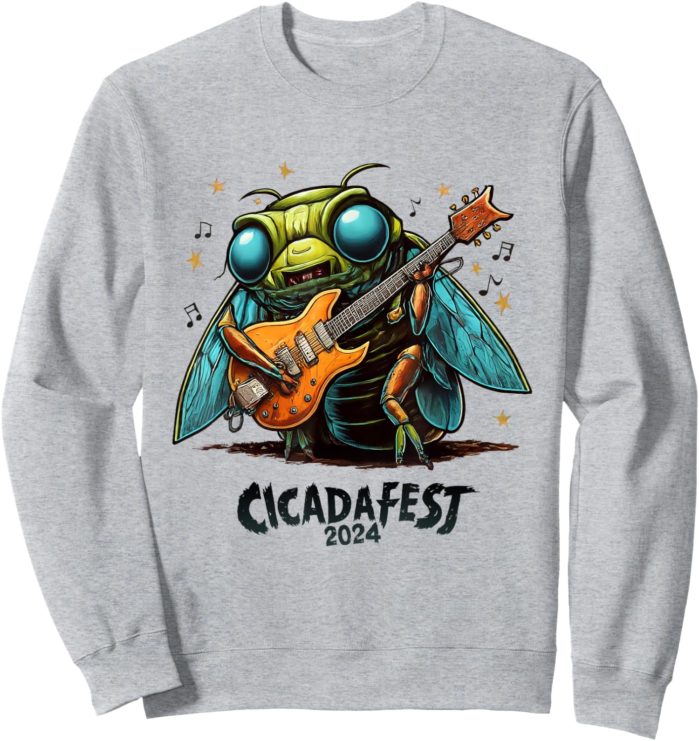 Cicada fest 2024 Guitar Playing Cicada Sweatshirt - Sweatshirt | Ash