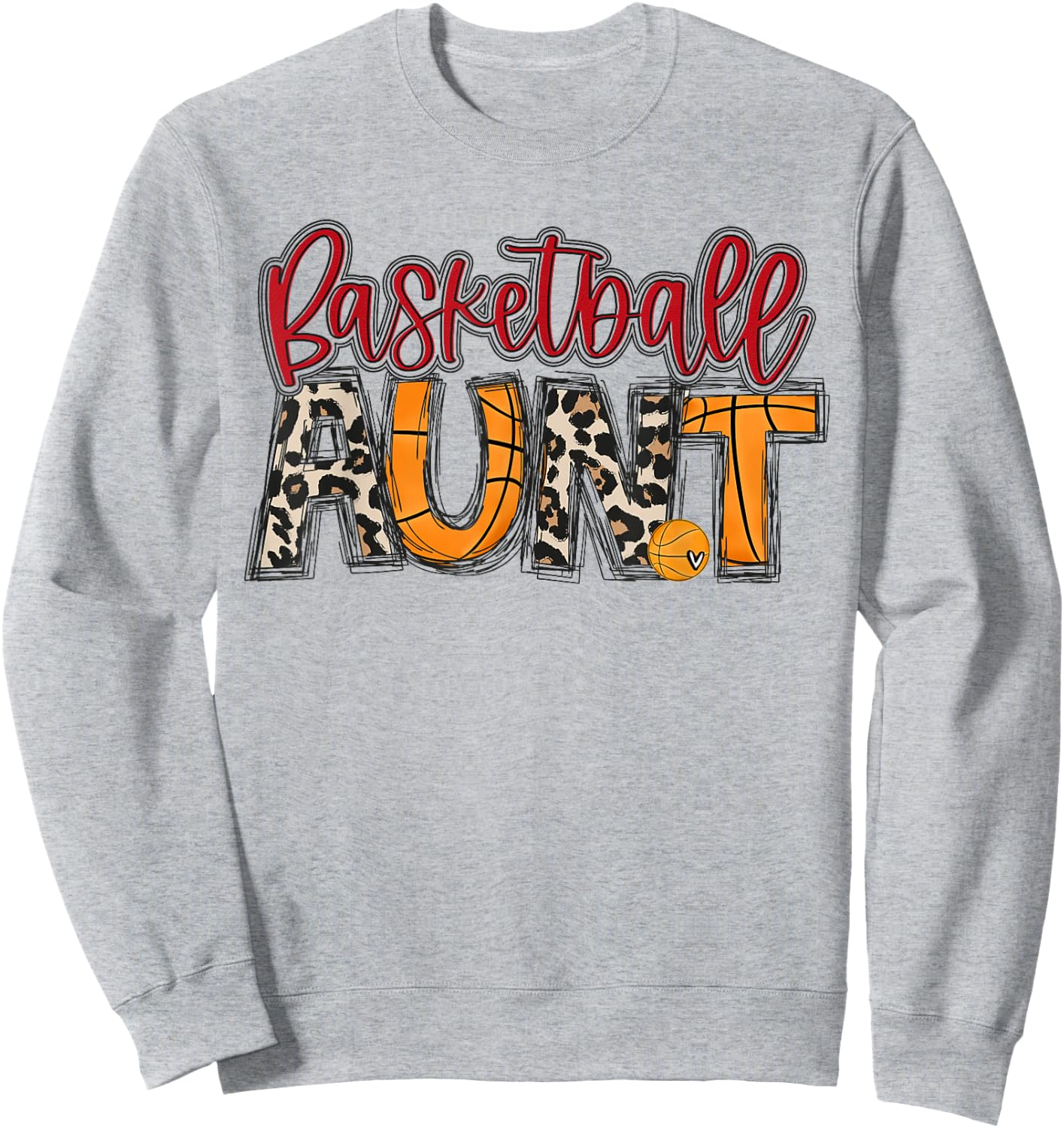 Basketball Aunt Leopard Red Auntie Family Basketball Player Sweatshirt - Sweatshirt | Ash