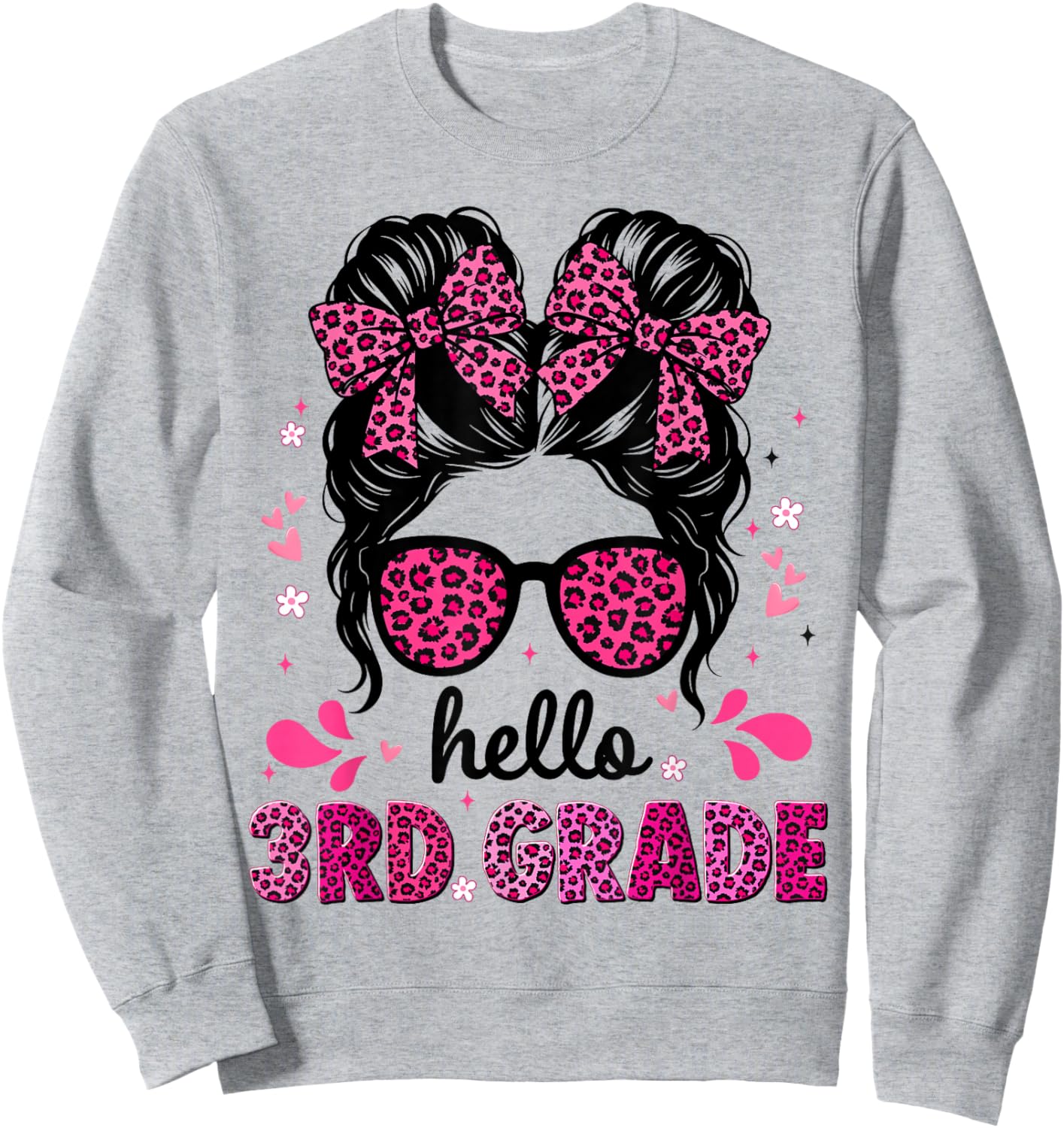 Hello 3rd Grade Messy Bun Coquette First Day of School Girls Sweatshirt - Sweatshirt | Ash