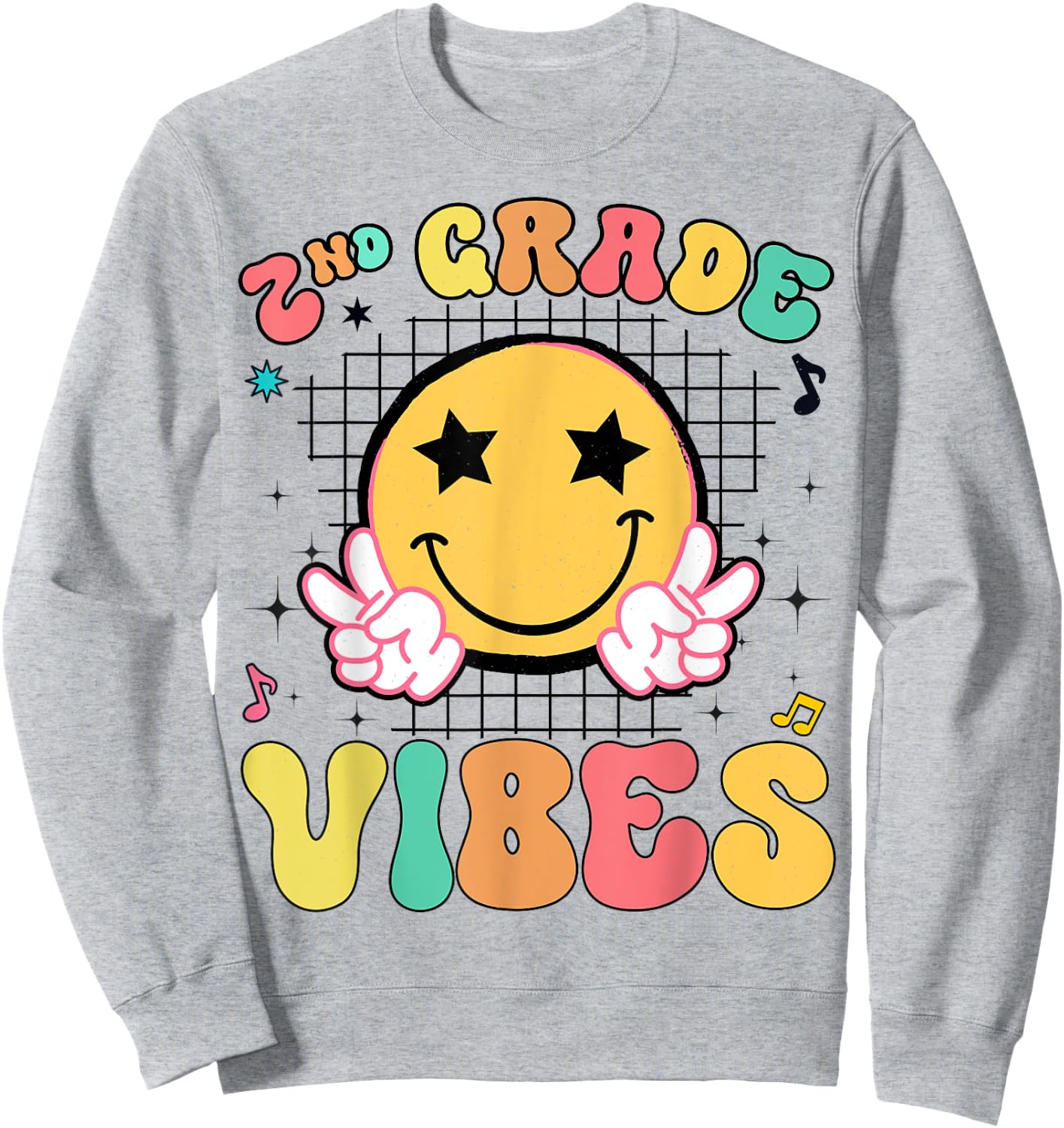 Girls 2nd Grade Vibes Smile Face Back to School Second Grade Sweatshirt - Sweatshirt | Ash